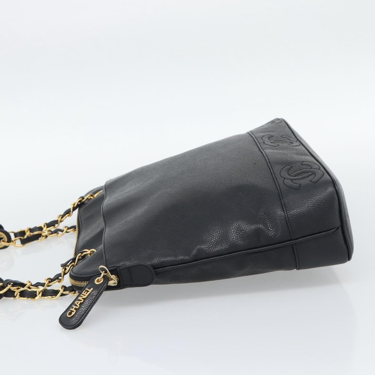 Chanel Triple Cc Chain Shoulder Caviar Leather Black Leather Shoulder Bag Bag (Pre-Owned)