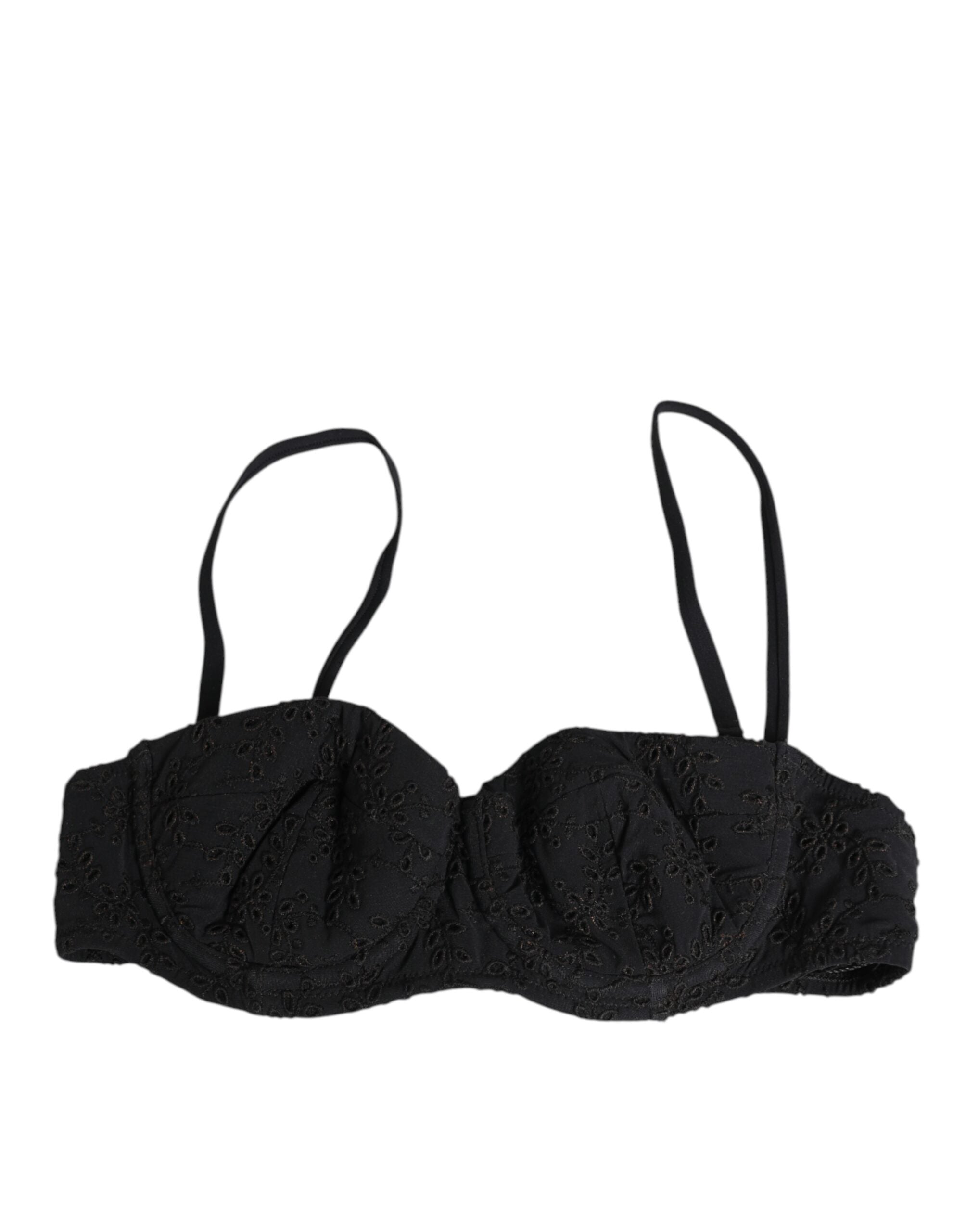 Dolce & Gabbana Black Polyester Embroidered Underwire Bra Women's Underwear