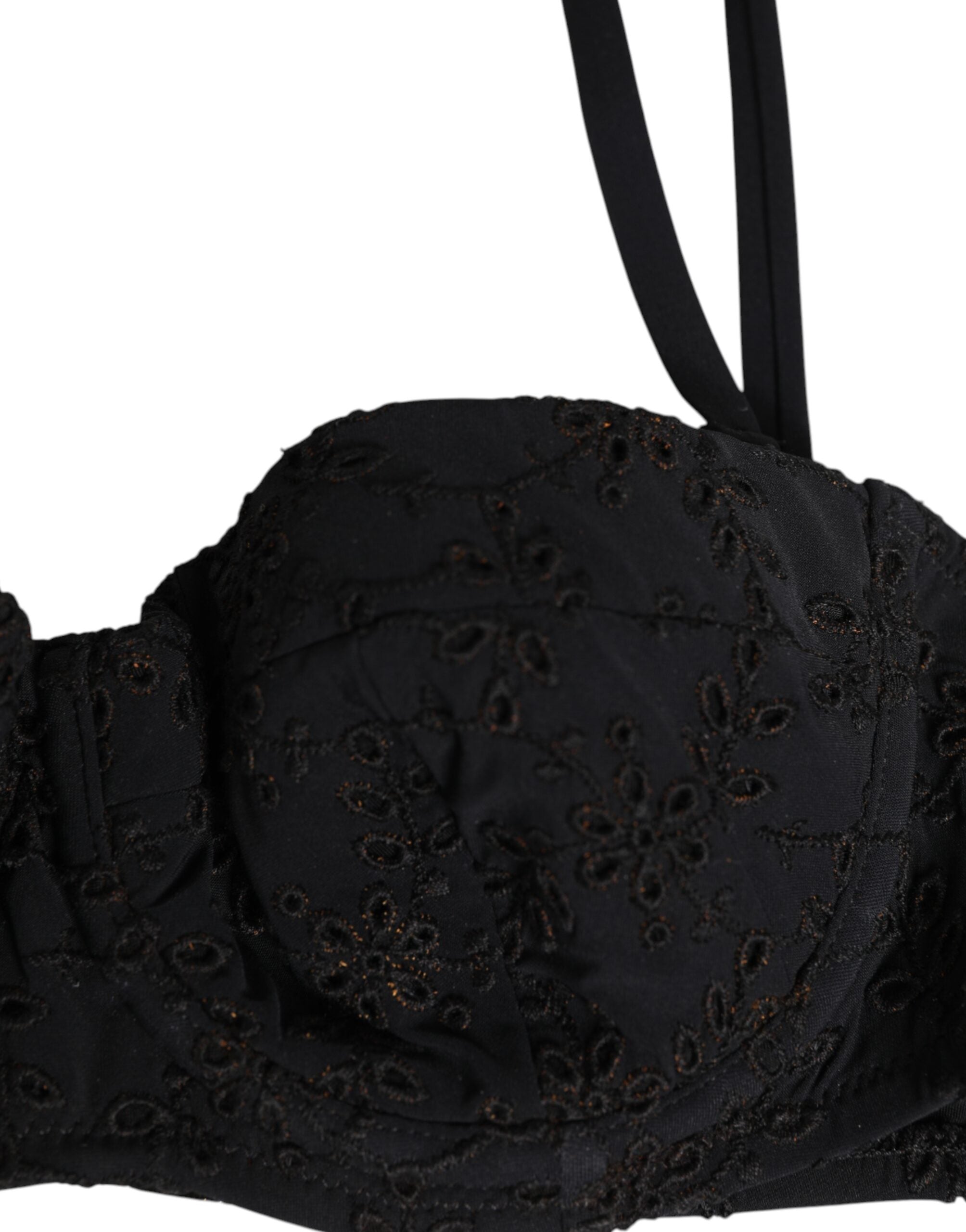 Dolce & Gabbana Black Polyester Embroidered Underwire Bra Women's Underwear