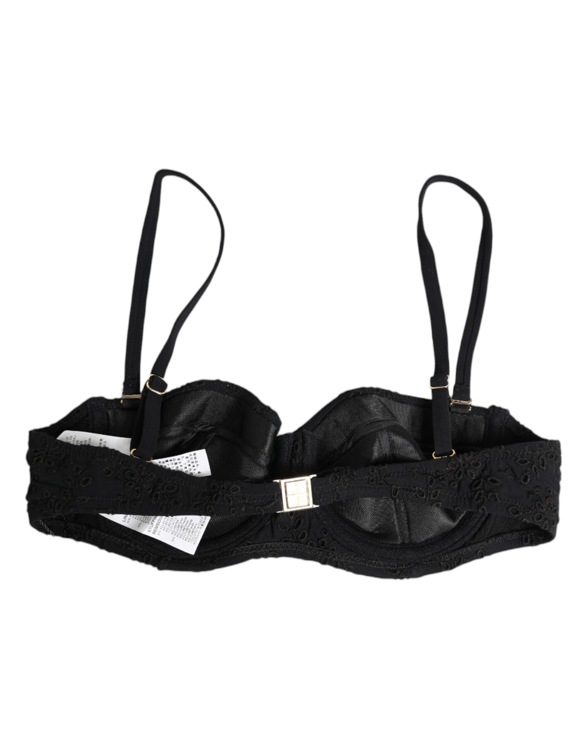 Dolce & Gabbana Black Polyester Embroidered Underwire Bra Women's Underwear