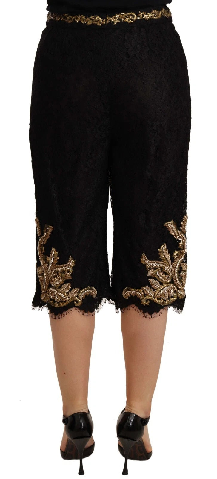 Dolce & Gabbana Black Lace Gold Baroque SPECIAL PIECE Women's Shorts