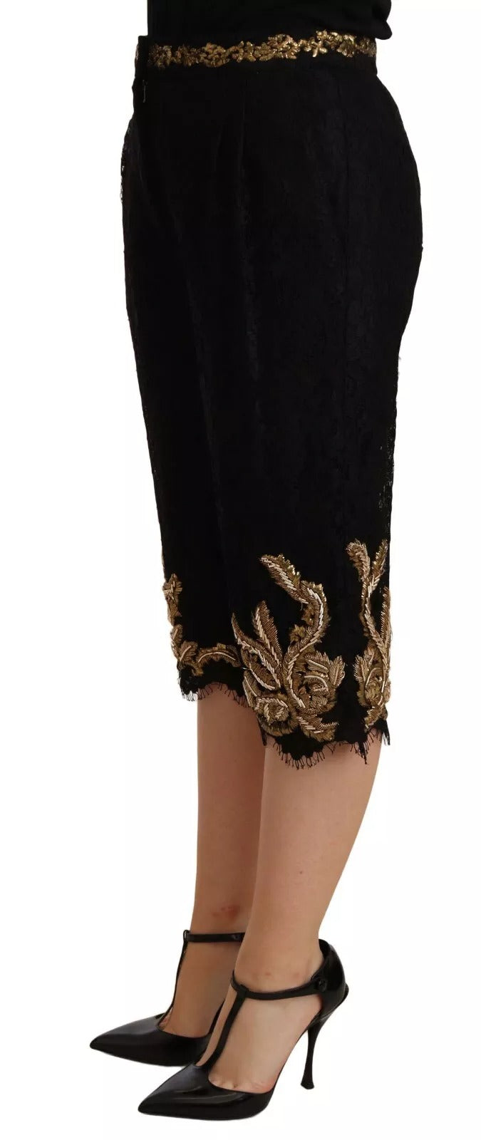 Dolce & Gabbana Black Lace Gold Baroque SPECIAL PIECE Women's Shorts