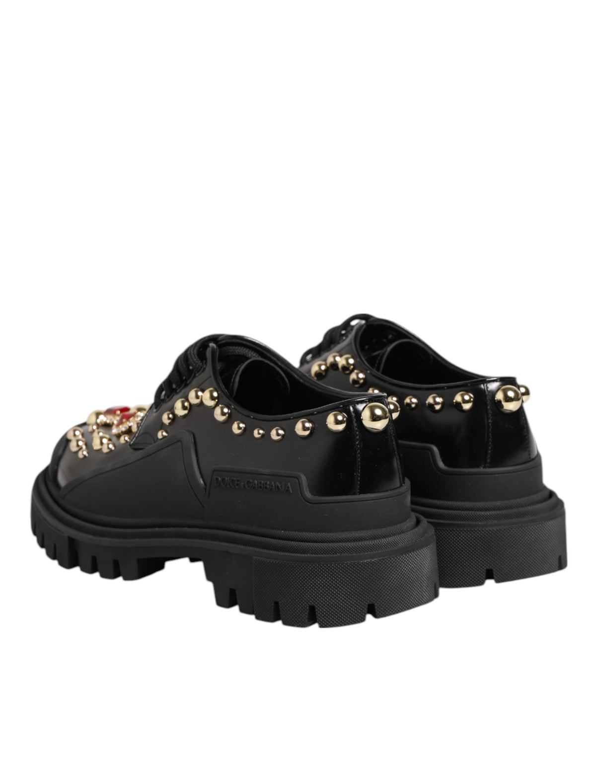 Dolce & Gabbana Black Leather Jeweled Crystals Derby Women's Shoes