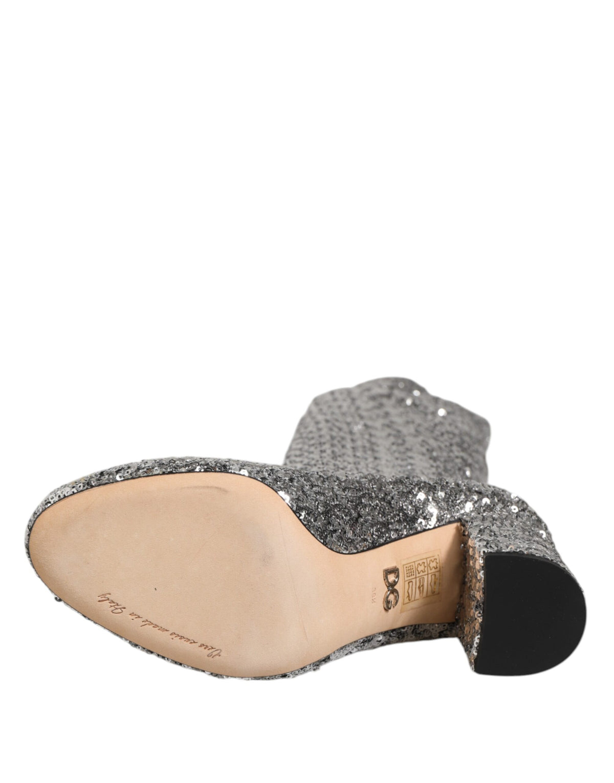Dolce & Gabbana Women's Silver Sequins Glitter High Heel Boot Women's Shoes
