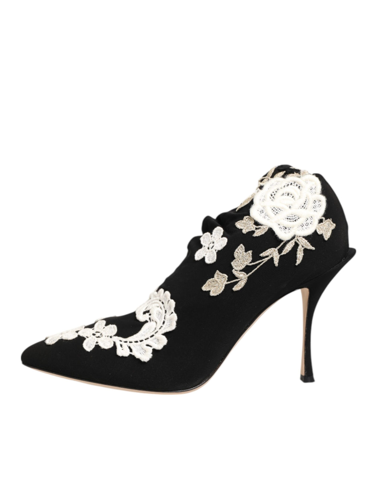 Dolce & Gabbana Black White Embroidered Jersey Stiletto Boots Women's Shoes