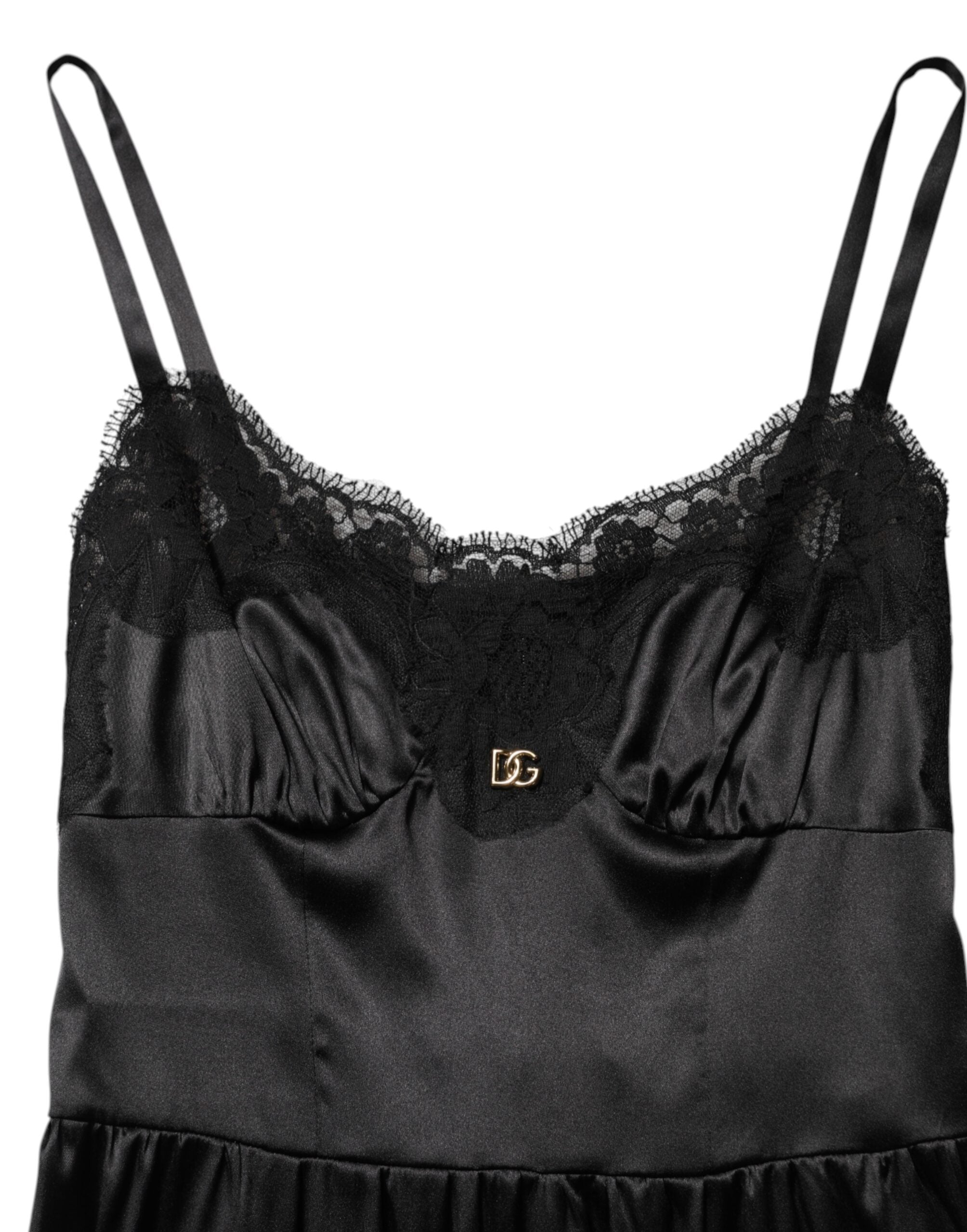 Dolce & Gabbana Black Silk Blend Lace Trim Sleeveless Mini Women's Dress