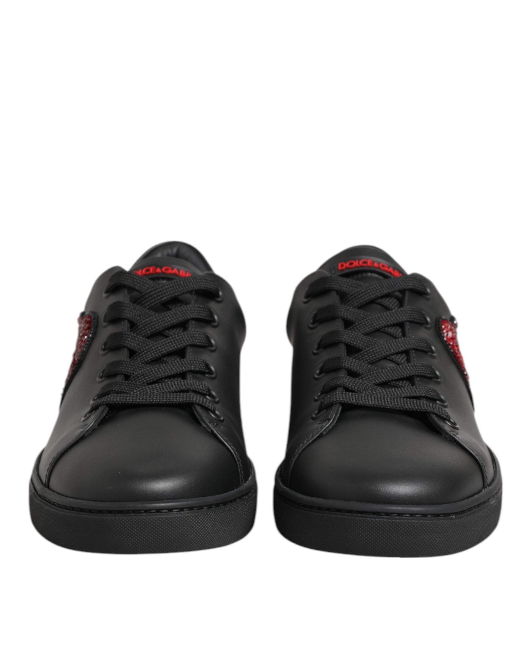 Dolce & Gabbana Black Leather Crystal Heart Low Top Sneakers  Women's Shoes