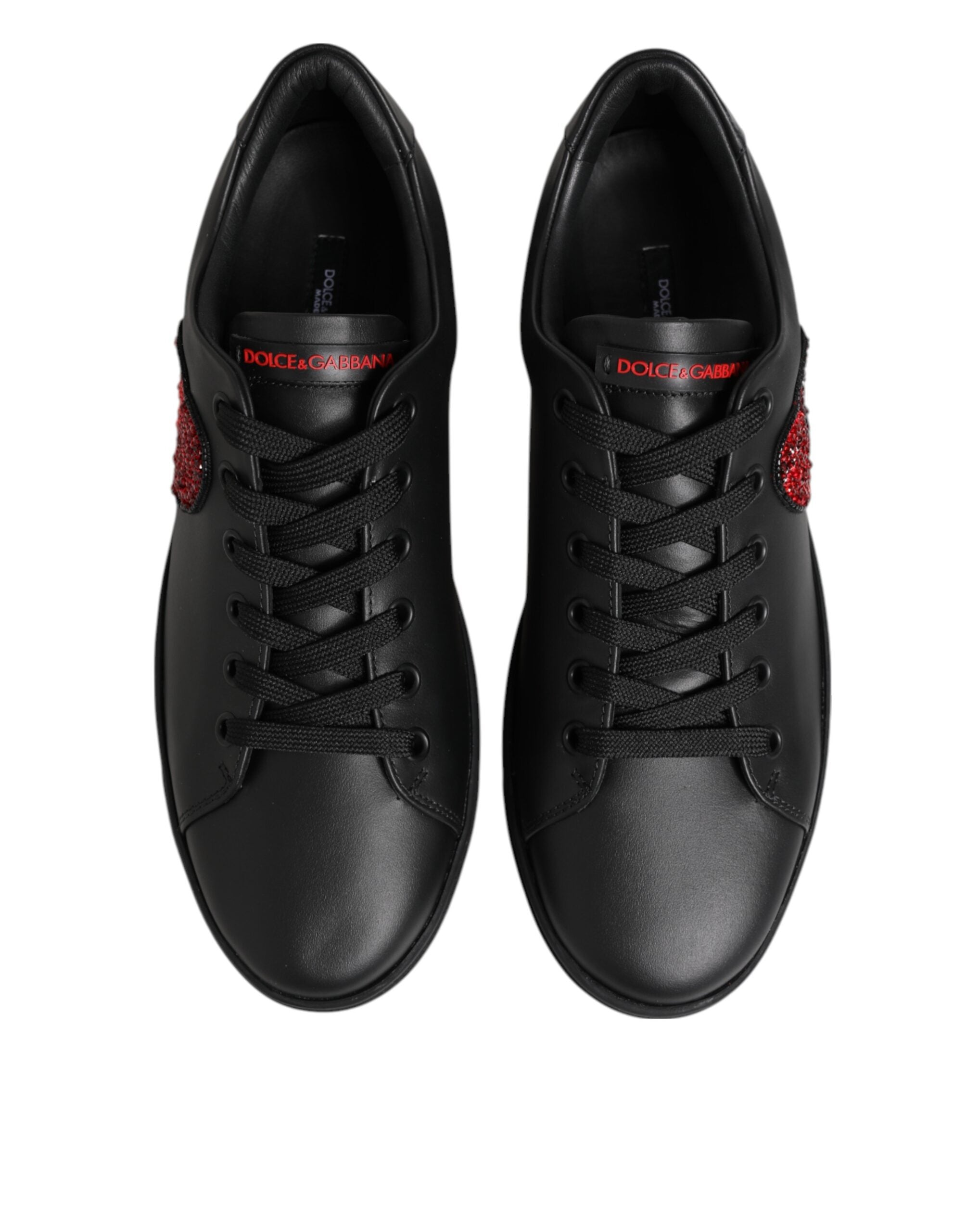 Dolce & Gabbana Black Leather Crystal Heart Low Top Sneakers  Women's Shoes