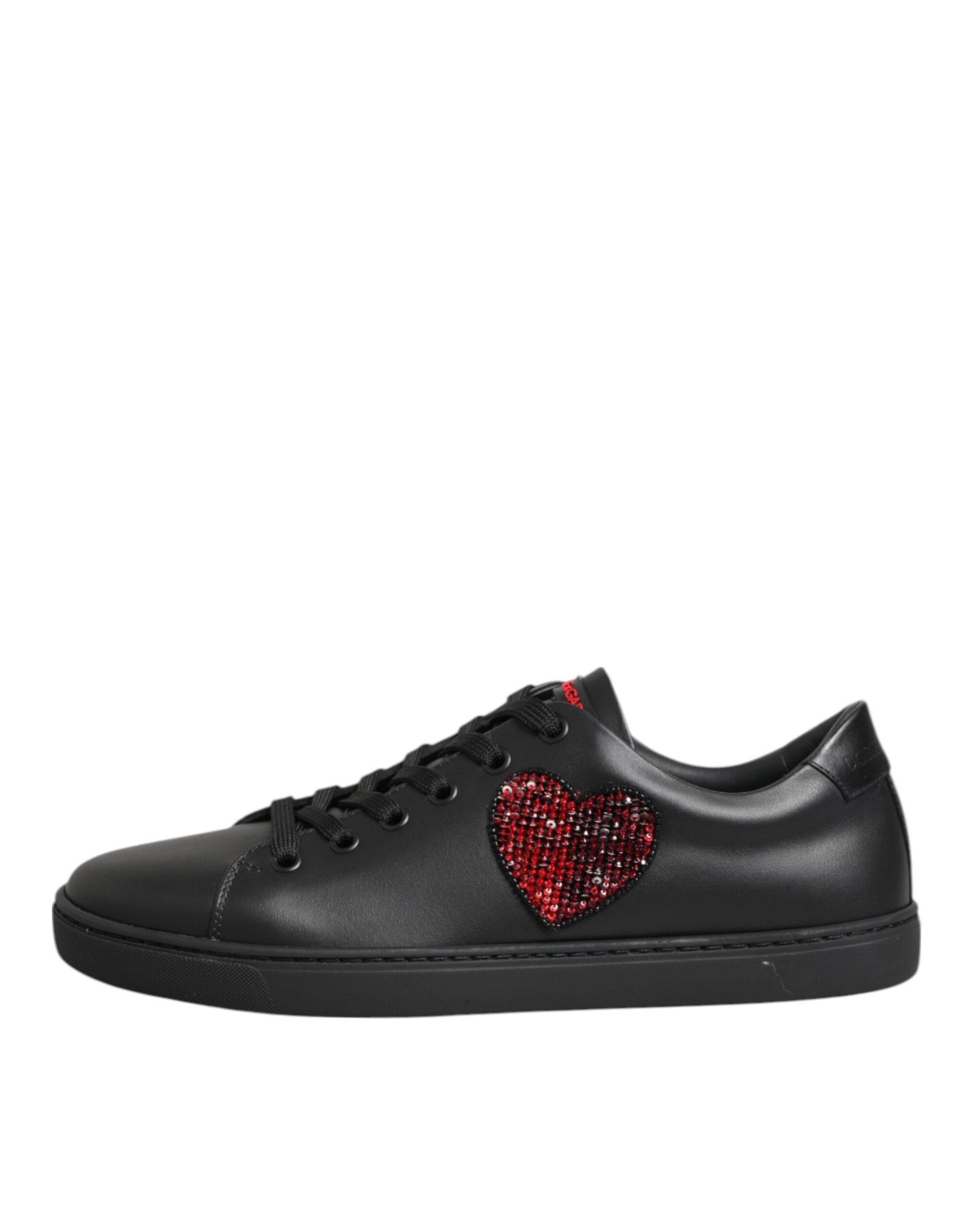 Dolce & Gabbana Black Leather Crystal Heart Low Top Sneakers  Women's Shoes