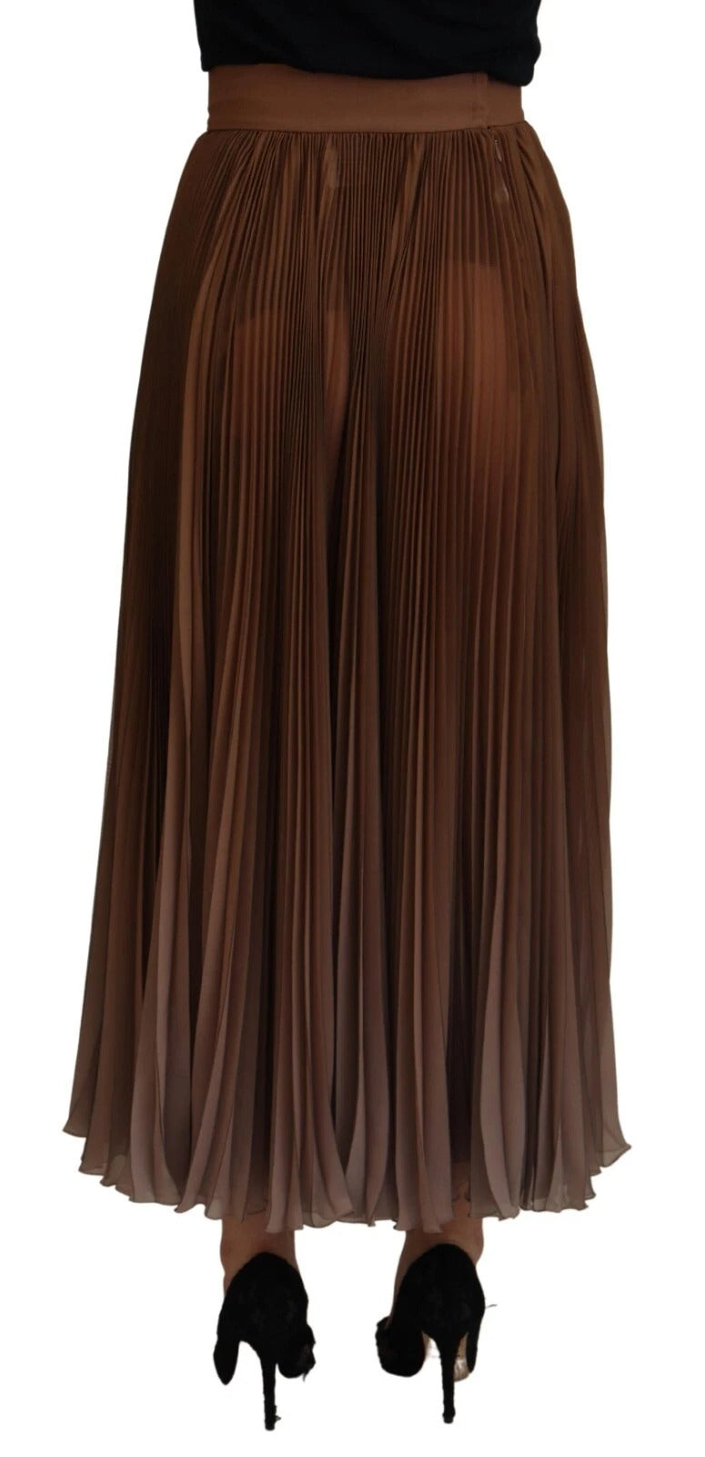 Dolce & Gabbana Beige Longuette Plisse Chiffon Midi Women's Skirt (Pre-Owned)