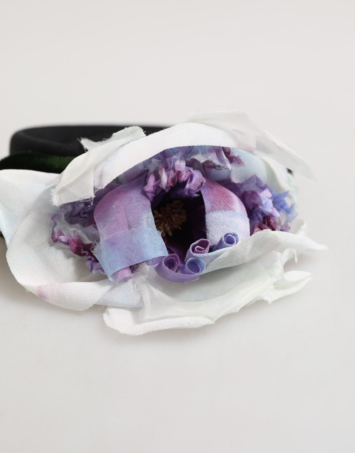 Dolce & Gabbana Black Green Silk Purple White Floral Appliqué Accessory Women's Headband