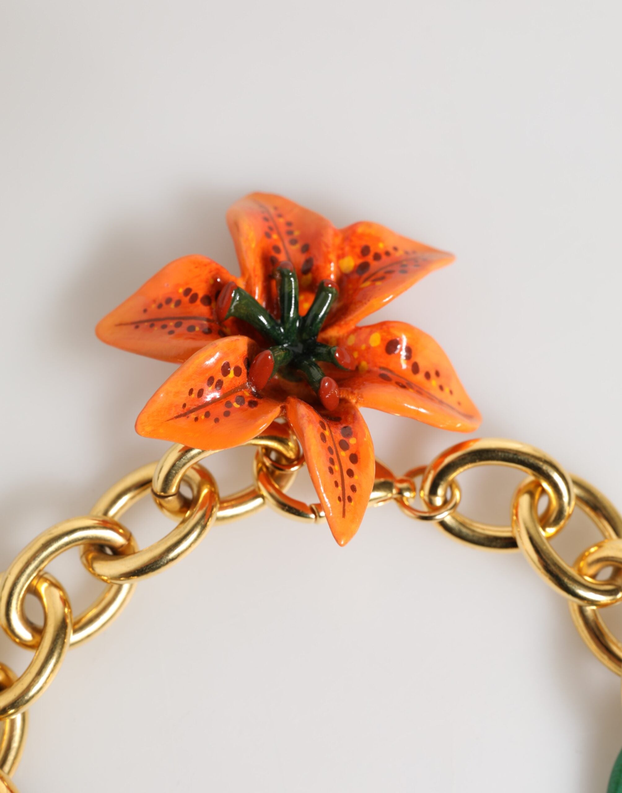 Dolce & Gabbana Multicolor Gold Brass Tiger Lily Floral Chai Women's Necklace