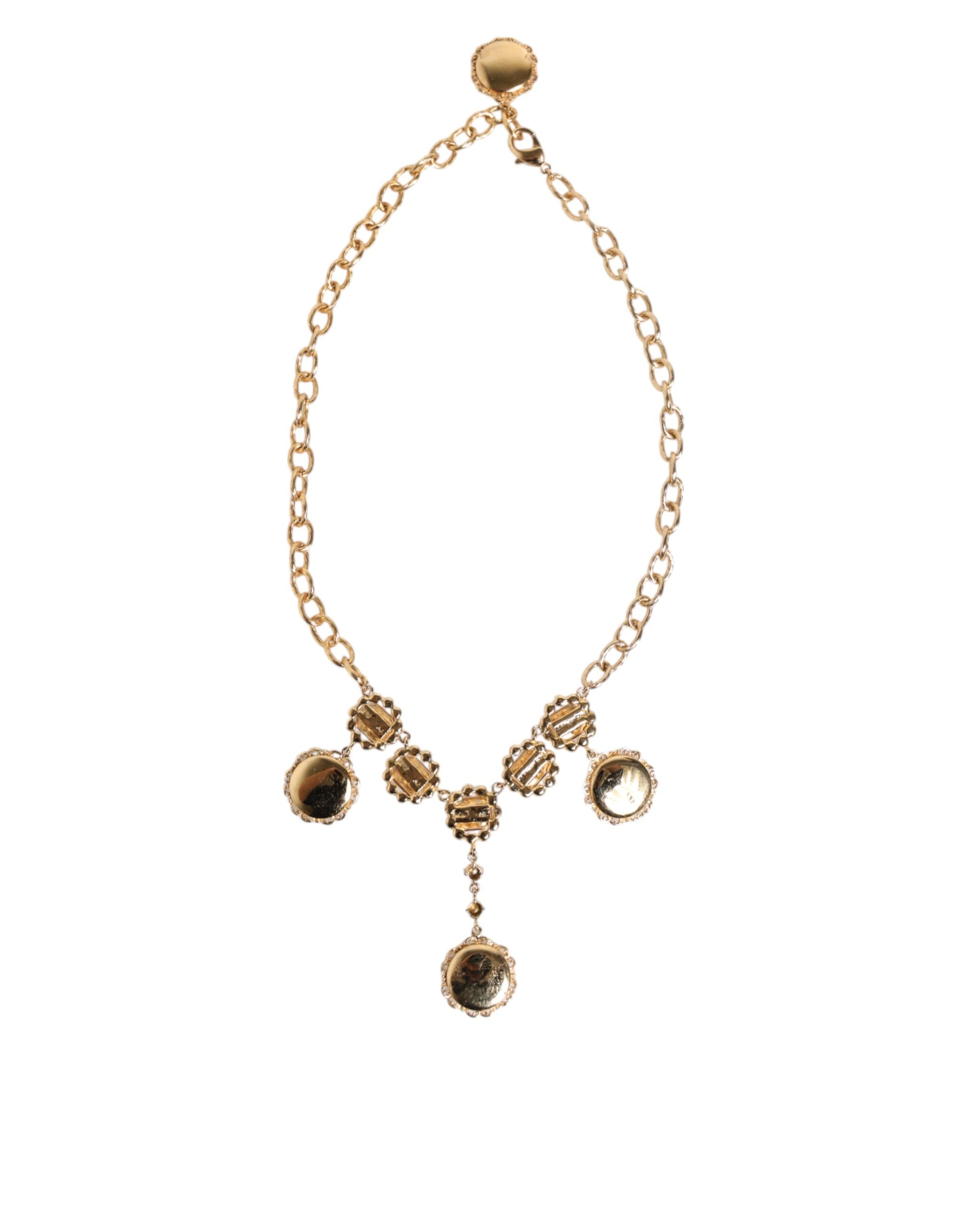Dolce & Gabbana Gold Crystal Clock Face Pendant Statement Jewelry Women's Necklace (Pre-Owned)