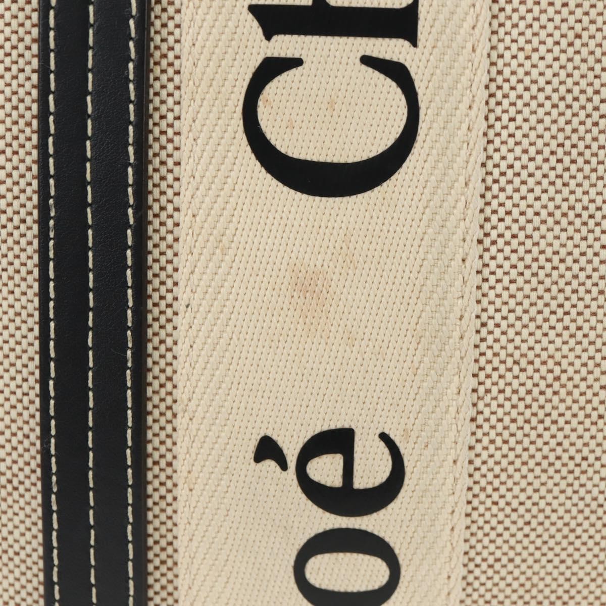 Chloe Woody Convertible Canvas With Leather Beige Canvas Tote Bag Bag (Pre-Owned)