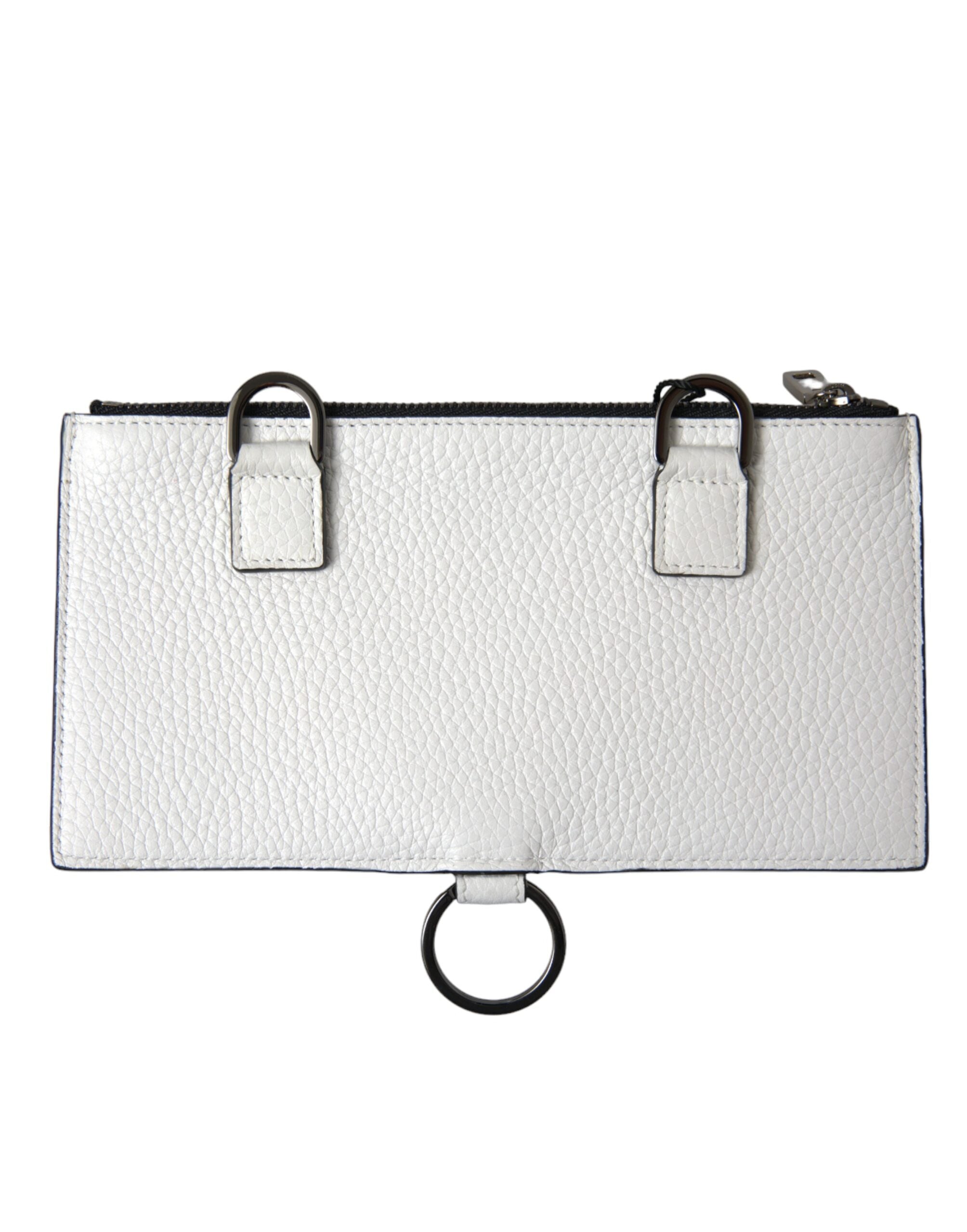 Dolce & Gabbana White Calfskin Leather Large Crossbody Card Holder Men's Wallet