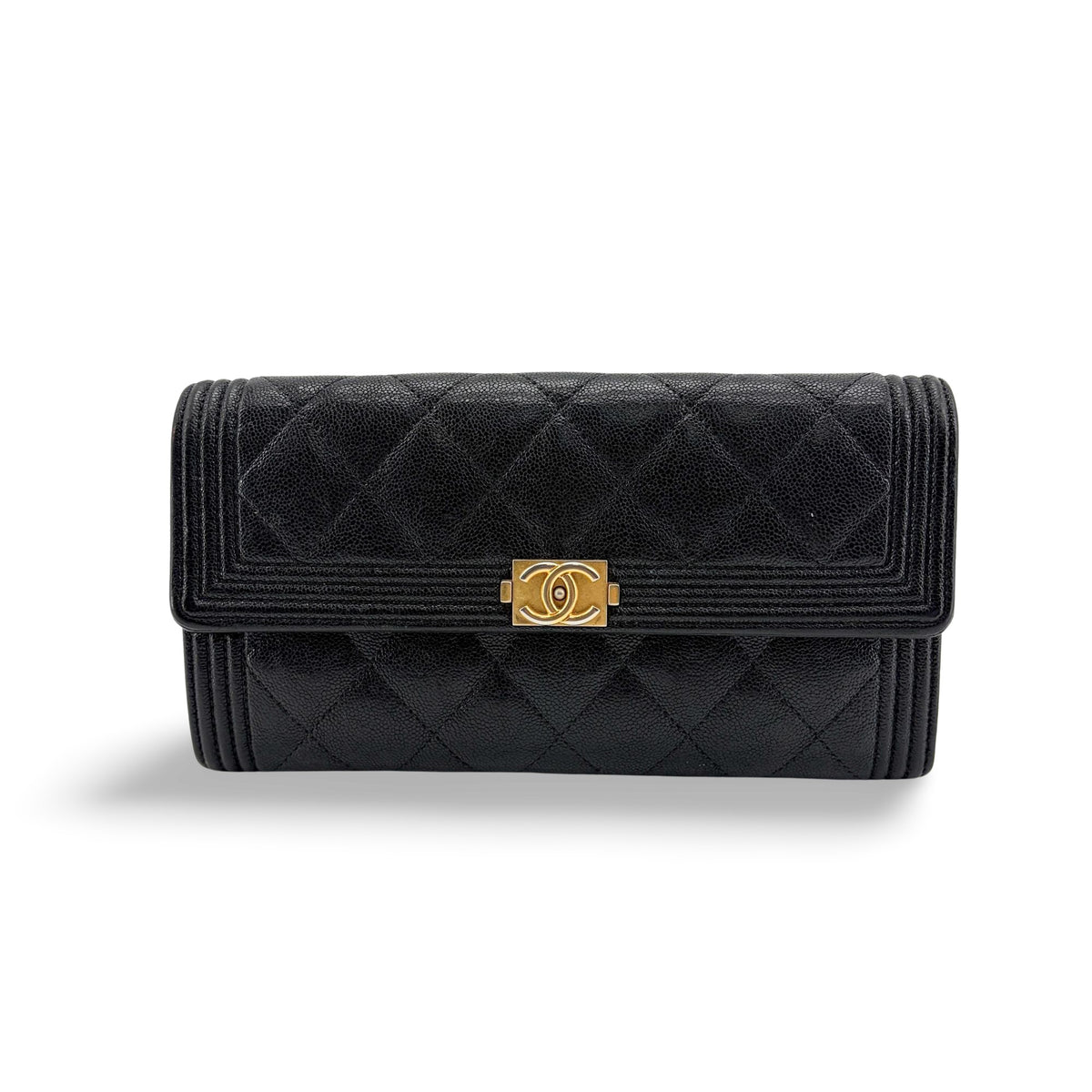 Chanel Boy Flap Quilted Caviar Black Leather Wallets Accessory (Pre-Owned)