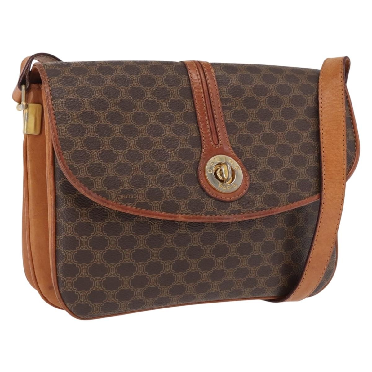 Celine Vintage Macadam Canvas And Leather Brown Canvas Shoulder Bag Bag (Pre-Owned)