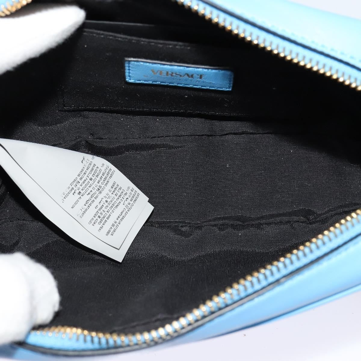 Versace Medusa Icon Front Slip Pocket Camera Quilted Leather Blue Leather Shoulder Bag Bag (Pre-Owned)