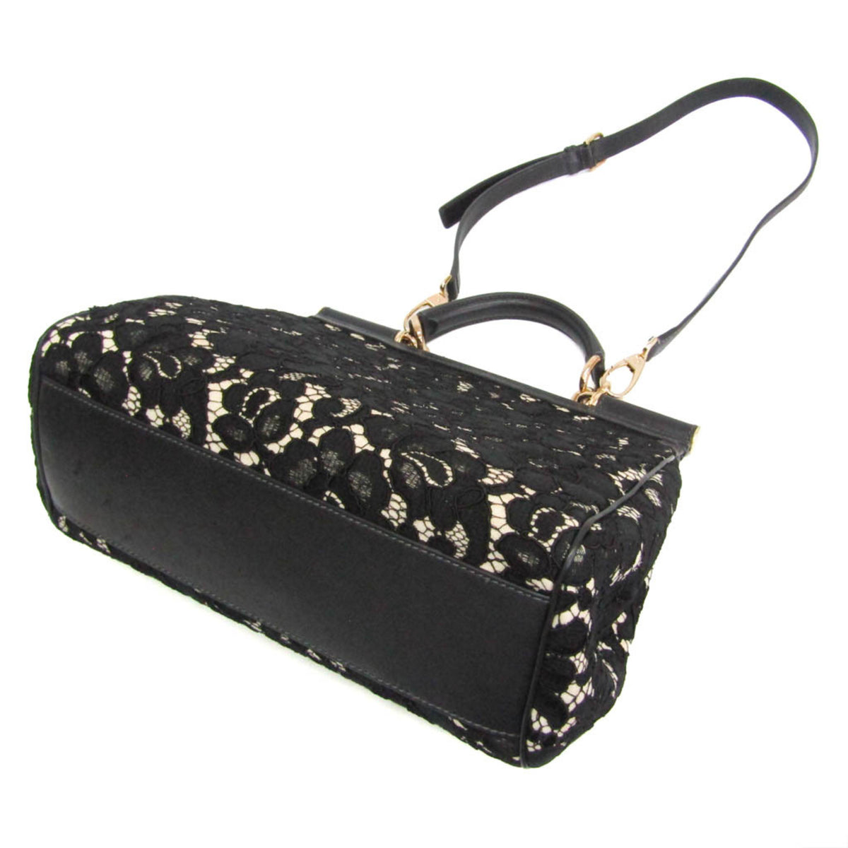 Dolce & Gabbana Miss Sicily Floral Lace Black Cotton Handbag (Pre-Owned)