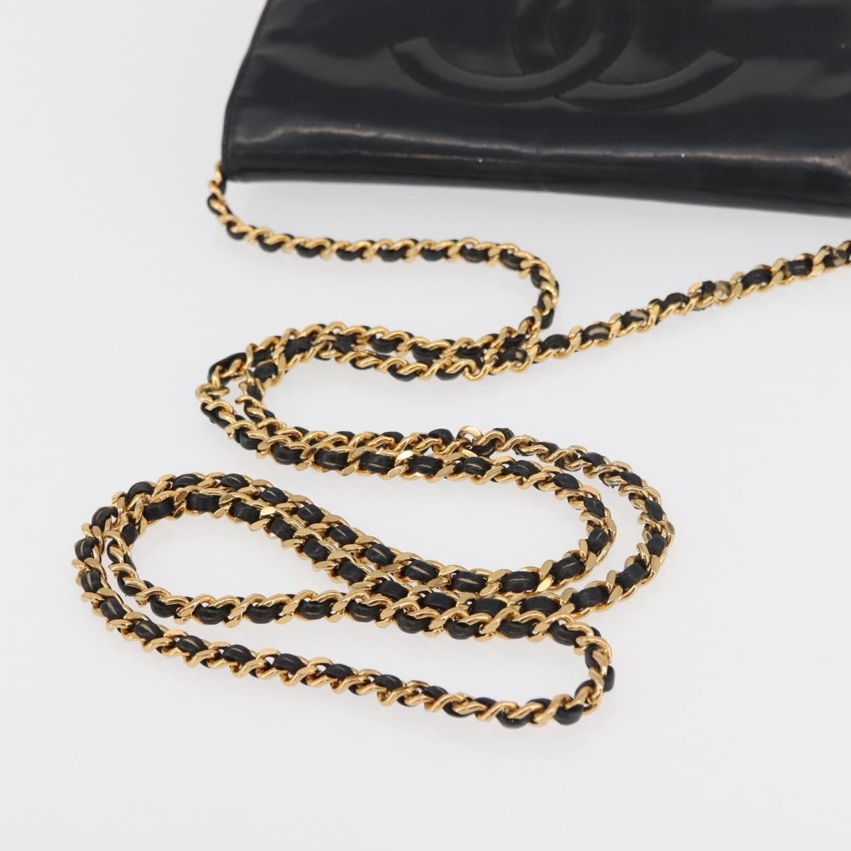 Chanel Vintage Cc Wallet On Chain Patent Black Patent_Leather Shoulder Bag Bag (Pre-Owned)