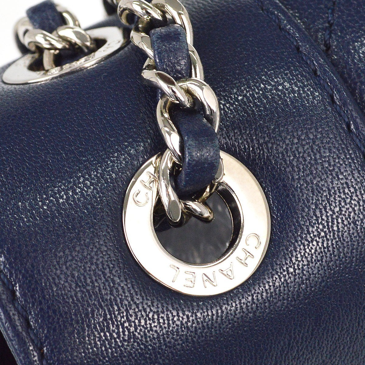 Chanel Mademoiselle Vintage Flap Quilted Sheepskin Navy Leather Shoulder Bag Bag (Pre-Owned)