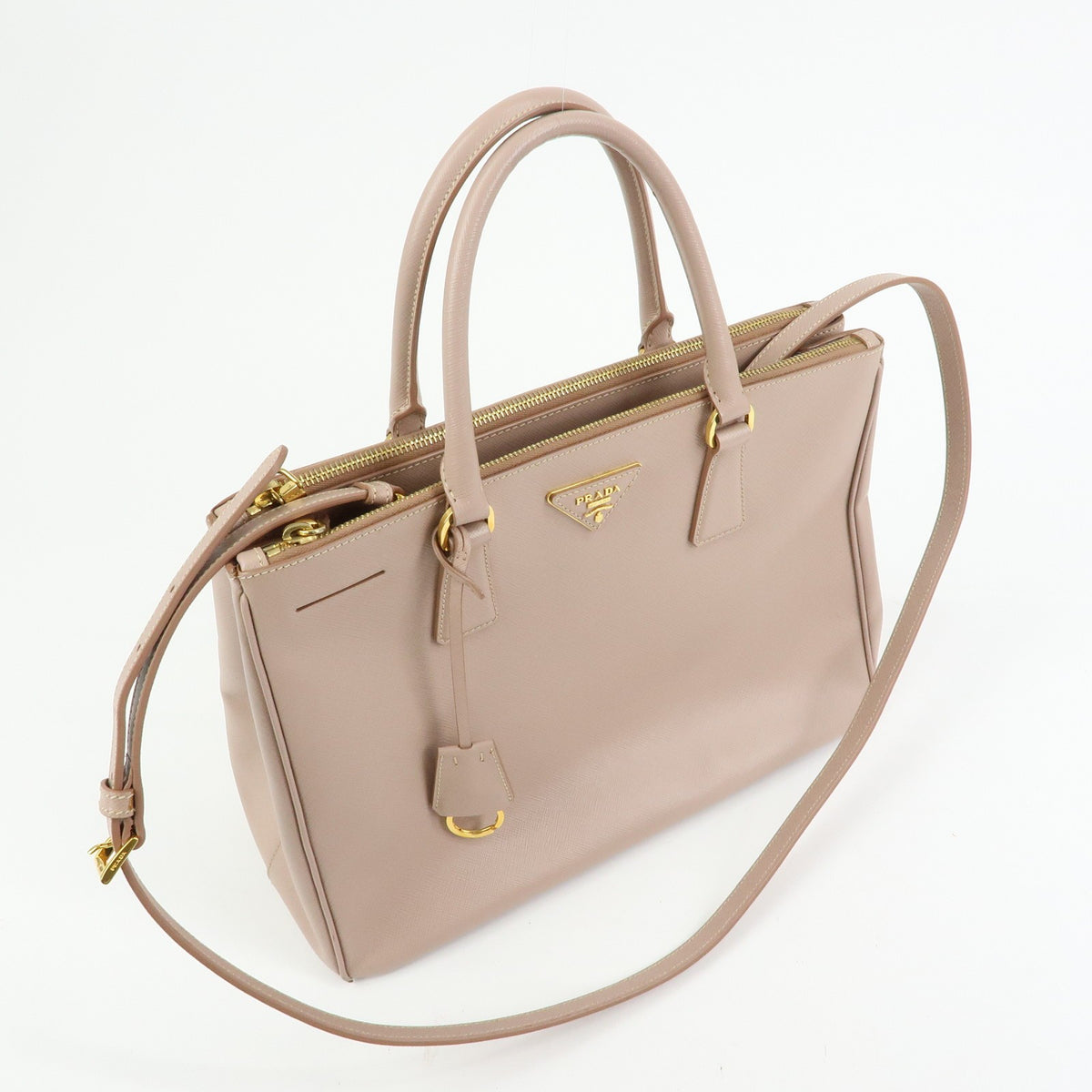 Prada Galliera Saffiano Leather With Applique Pink Leather Handbag (Pre-Owned)