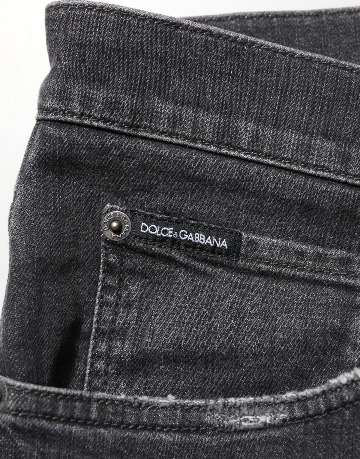 Dolce & Gabbana Black Cotton Slim Fit Distressed Ripped Logo Men's Jeans