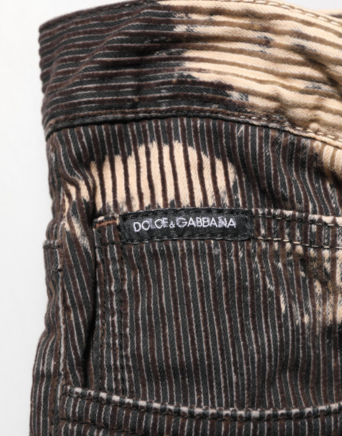 Dolce & Gabbana Beige Black Corduroy Tie-Dye Cotton Blend Men's Pants