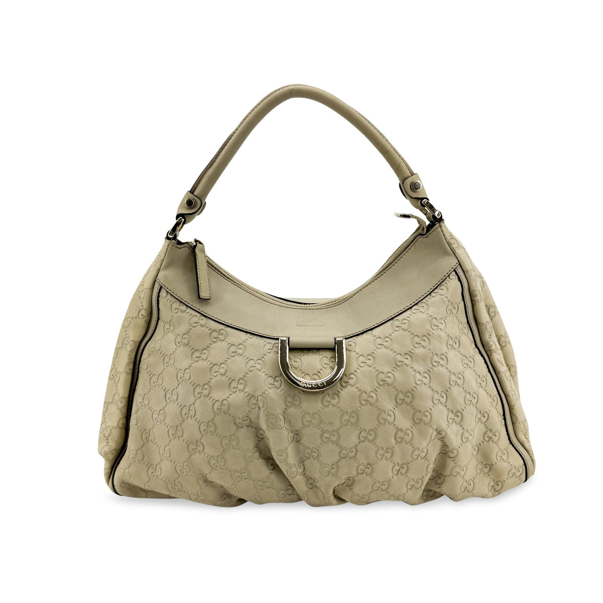 Gucci D Gold Hobo Guccissima Leather Beige Leather Shoulder Bag Bag (Pre-Owned)
