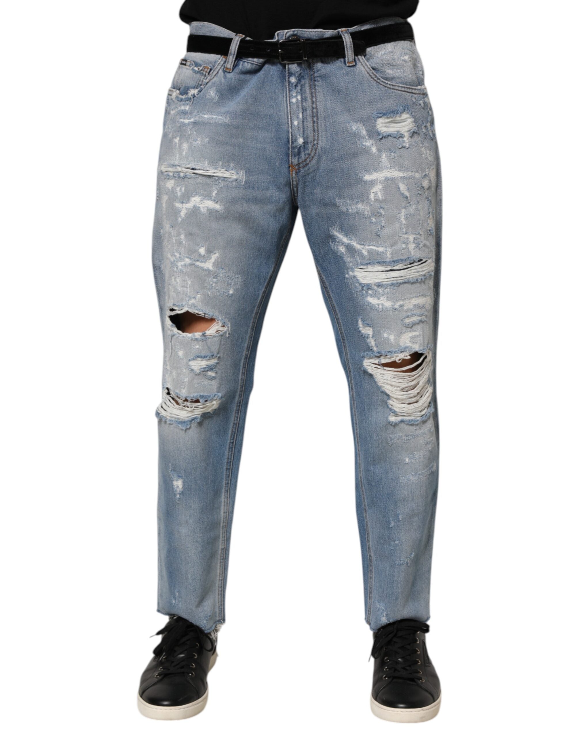 Dolce & Gabbana Blue Distressed Ripped Denim Pants Men's Jeans