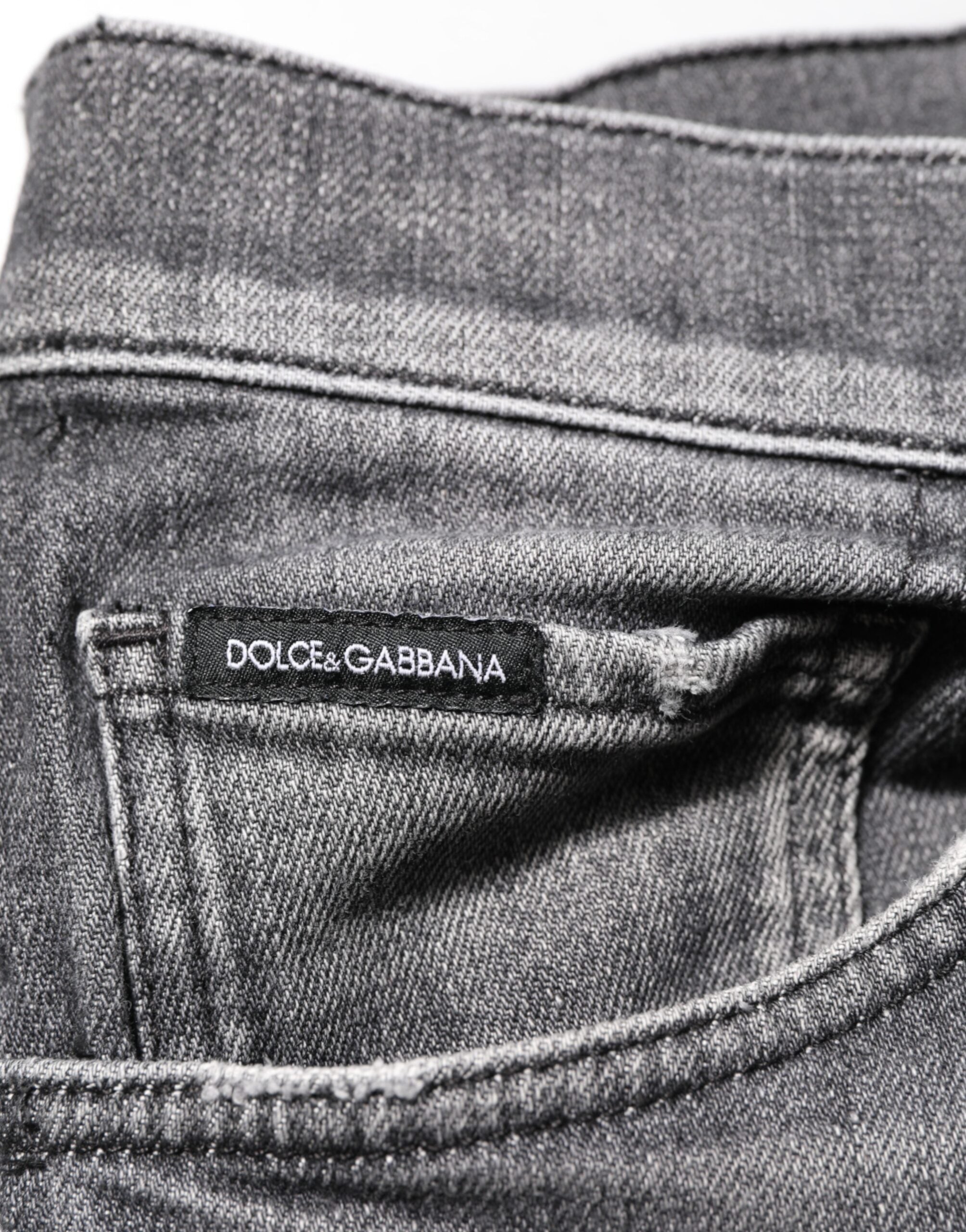 Dolce & Gabbana Grey Cotton Denim Slim Fit Distressed Pants Men's Jeans (Pre-Owned)