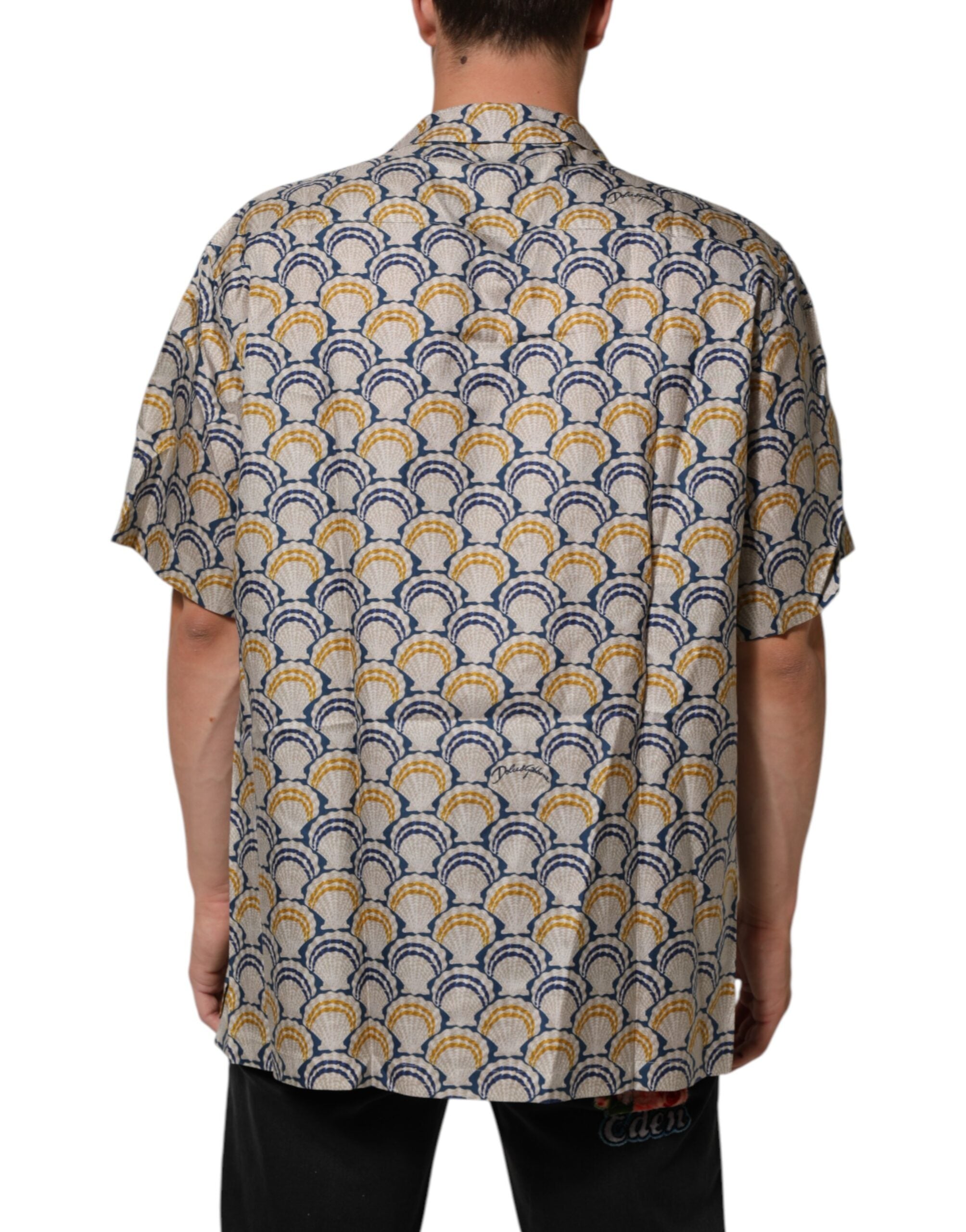 Dolce & Gabbana Cream Cotton Silk Hawaii Scallop Shell Print Men's Shirt