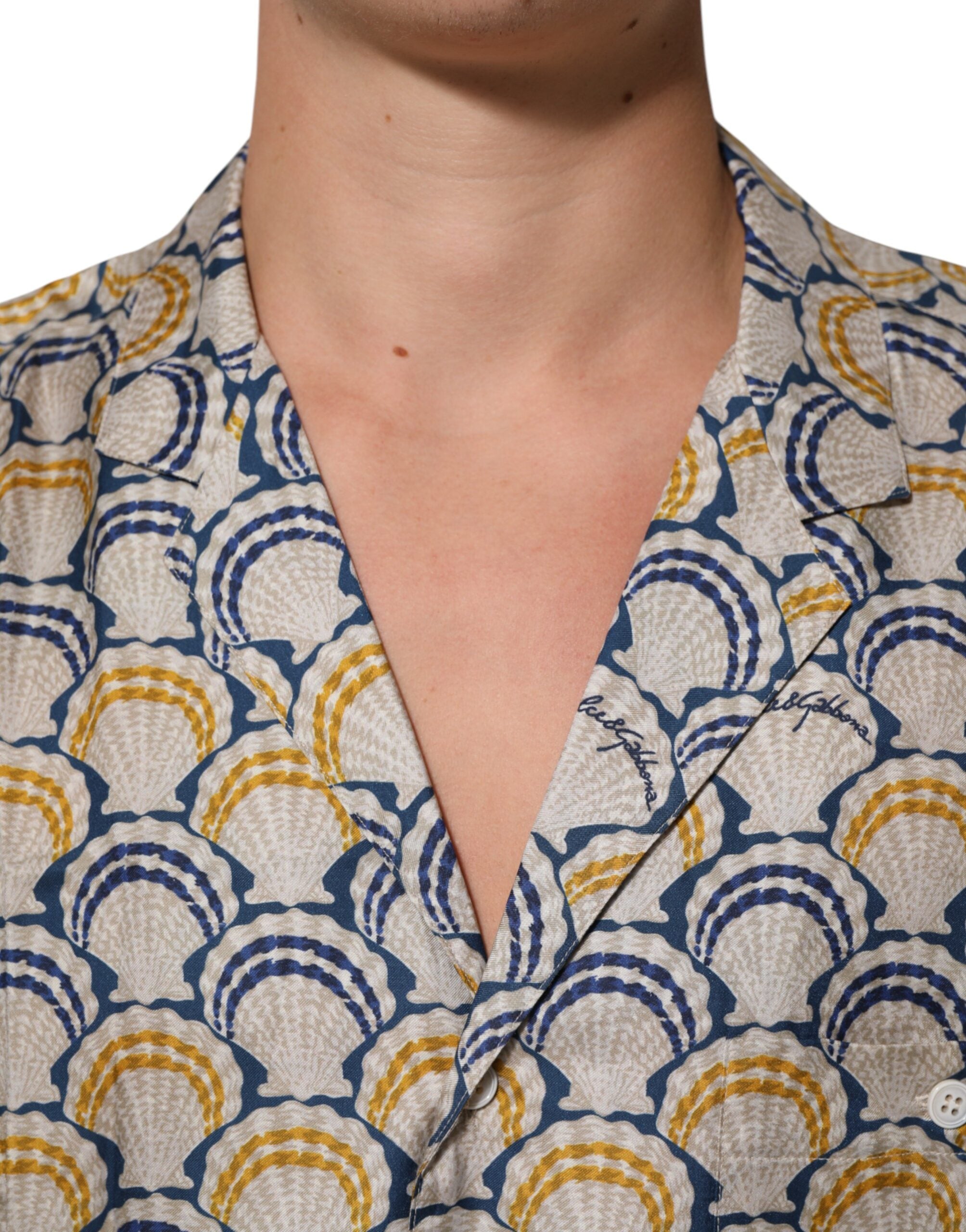 Dolce & Gabbana Cream Cotton Silk Hawaii Scallop Shell Print Men's Shirt