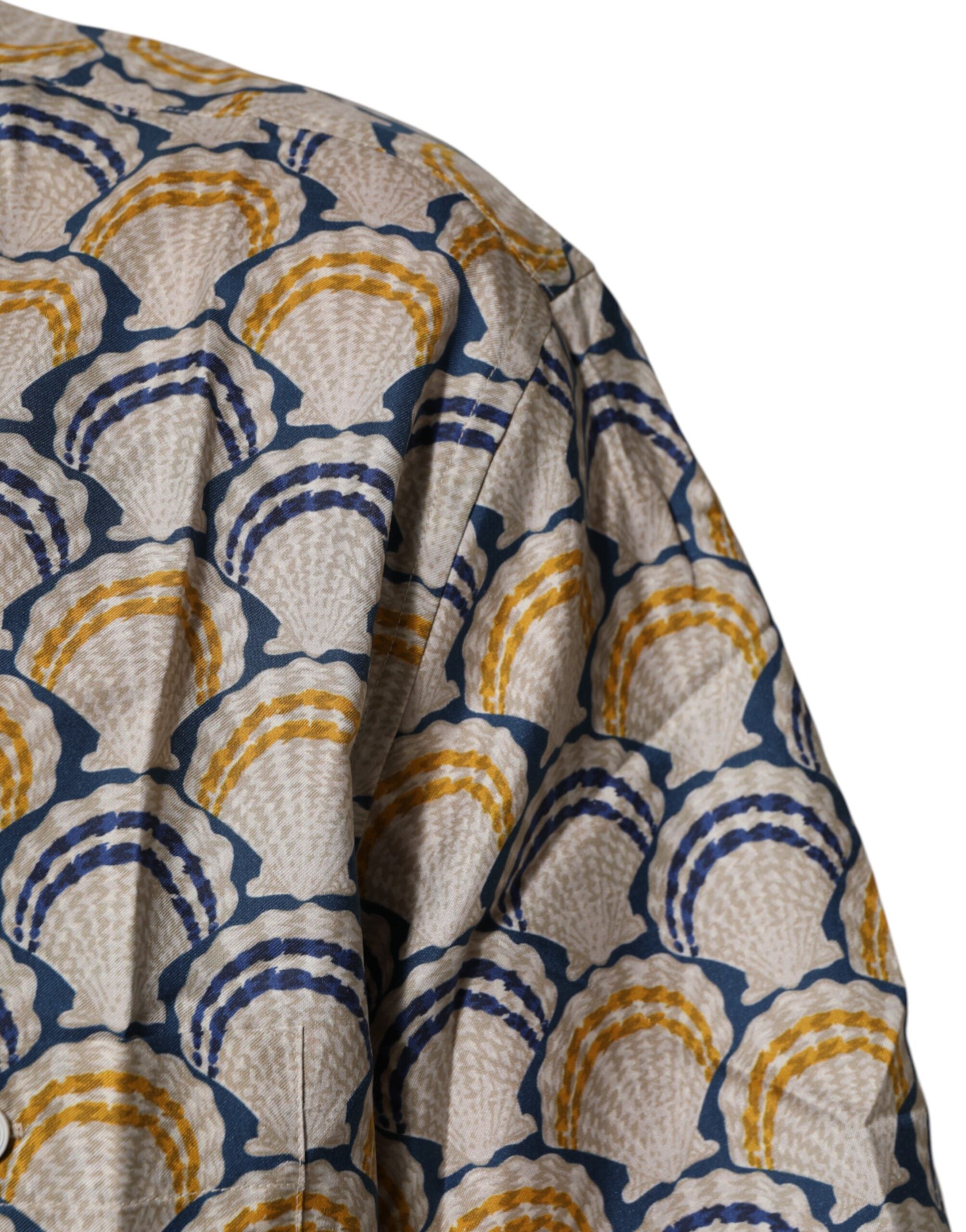 Dolce & Gabbana Cream Cotton Silk Hawaii Scallop Shell Print Men's Shirt
