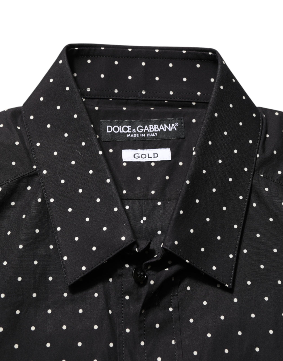 Dolce & Gabbana Black Polka Dot Cotton GOLD Men Formal Dress Men's Shirt (Pre-Owned)
