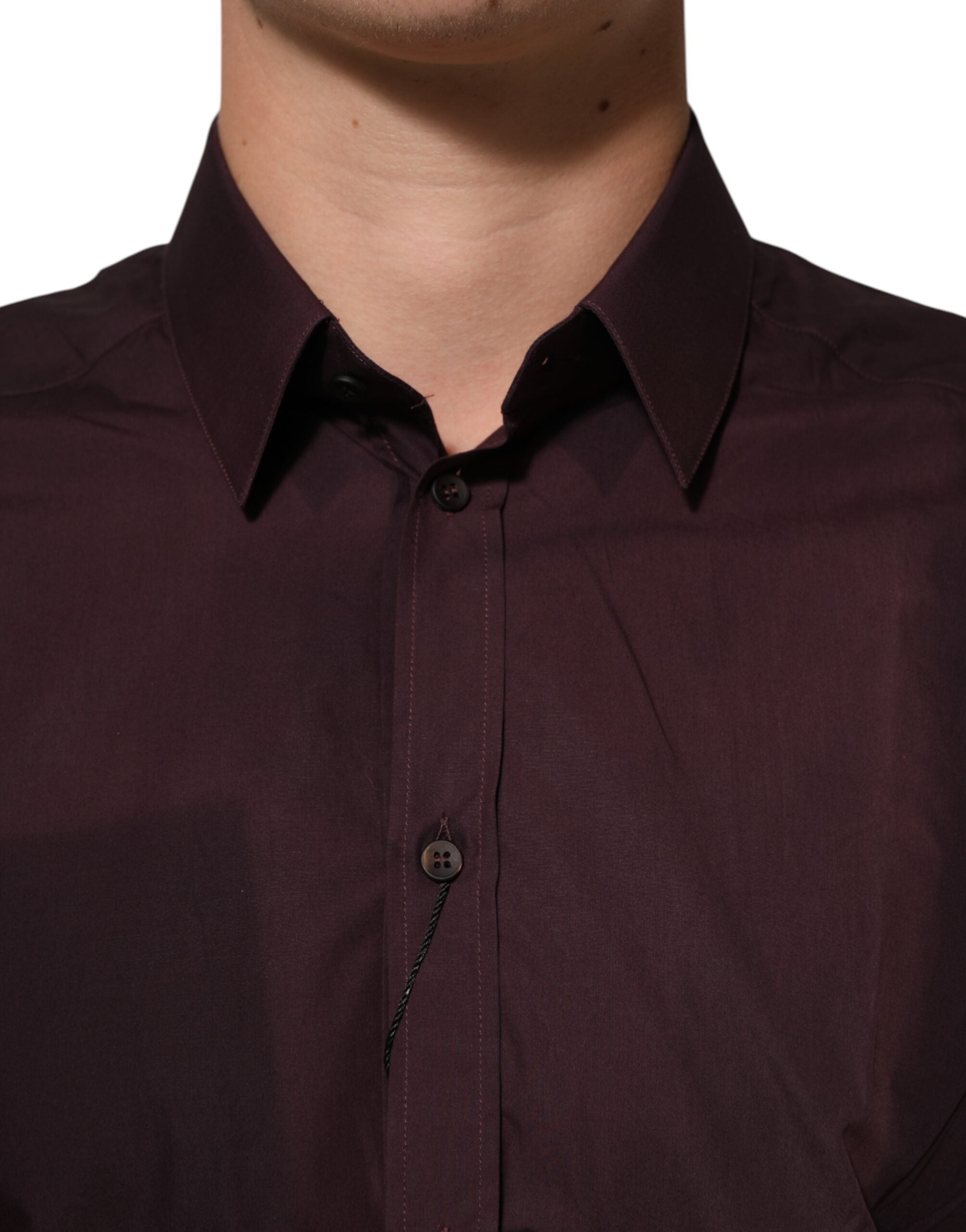 Dolce & Gabbana Maroon Cotton Collared GOLD Formal Dress Men's Shirt (Pre-Owned)