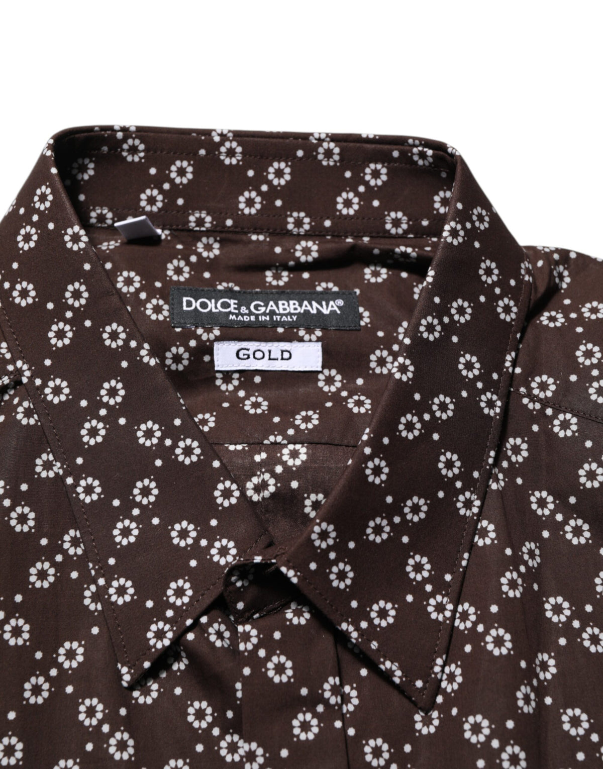 Dolce & Gabbana BrownFloral Collared GOLD Formal Dress Men's Shirt