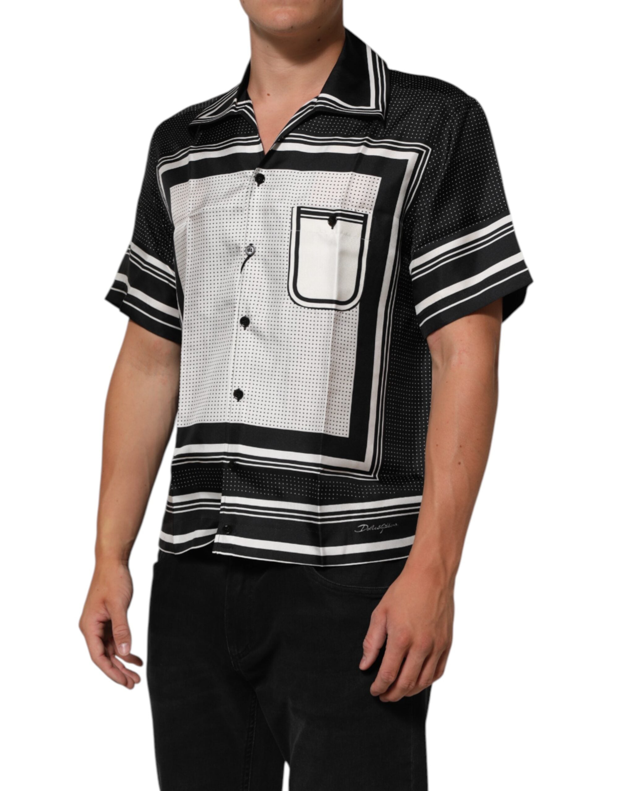 Dolce & Gabbana Black White StripeDot Print Casual Polo Men's Shirt