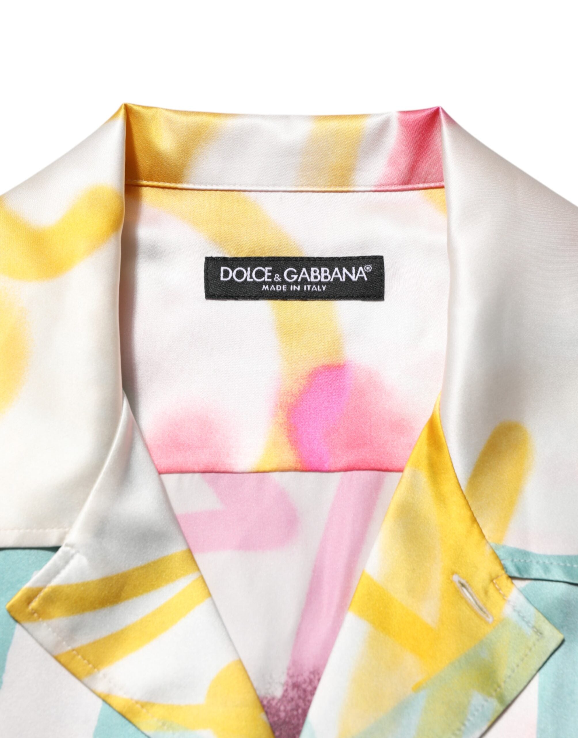 Dolce & Gabbana White Silk Hawaiian Graffiti Print Men Casual Men's Shirt