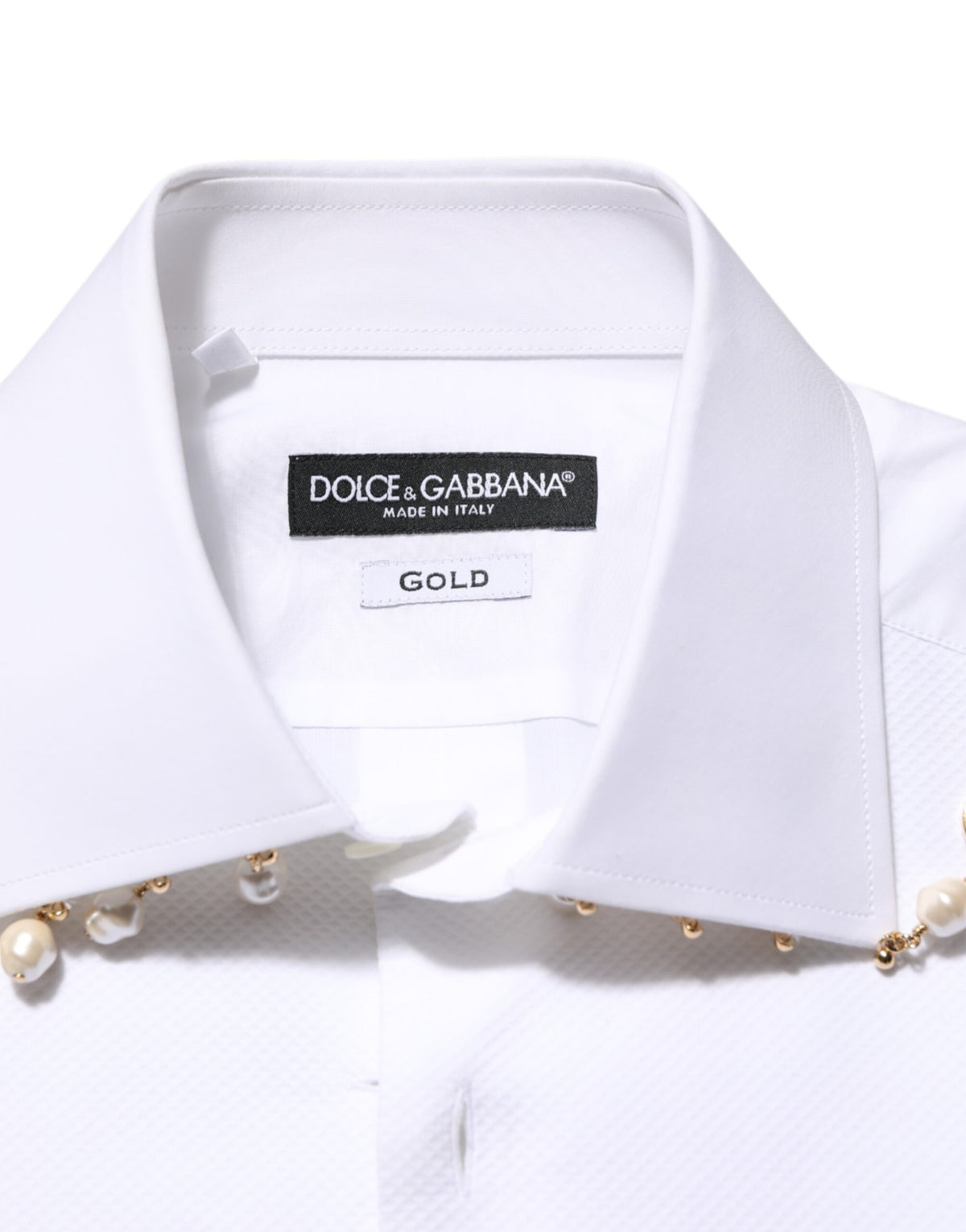 Dolce & Gabbana White Cotton DG Logo Pearl GOLD Formal Men's Shirt