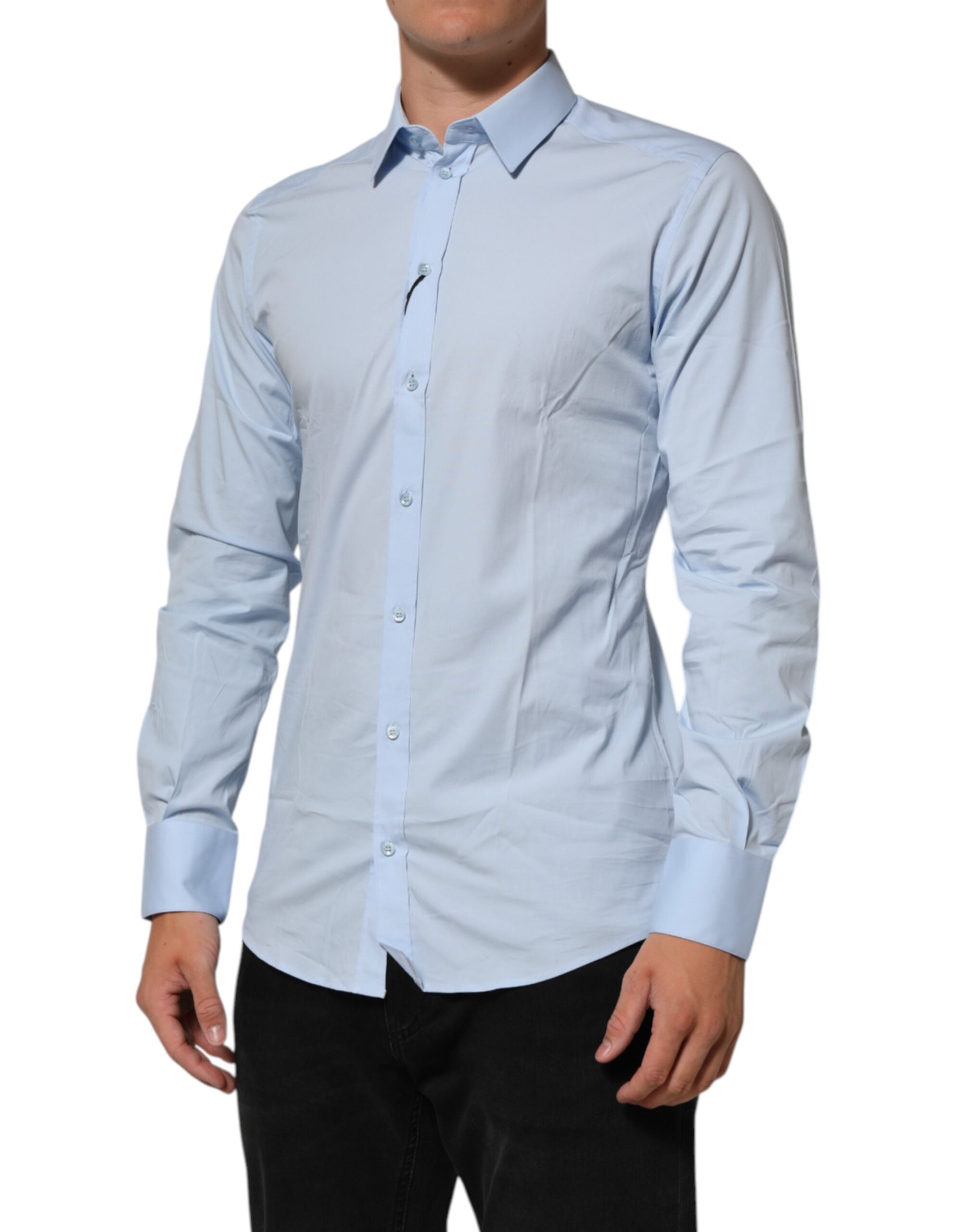 Dolce & Gabbana Light Blue Cotton GOLD Formal Men Dress Men's Shirt
