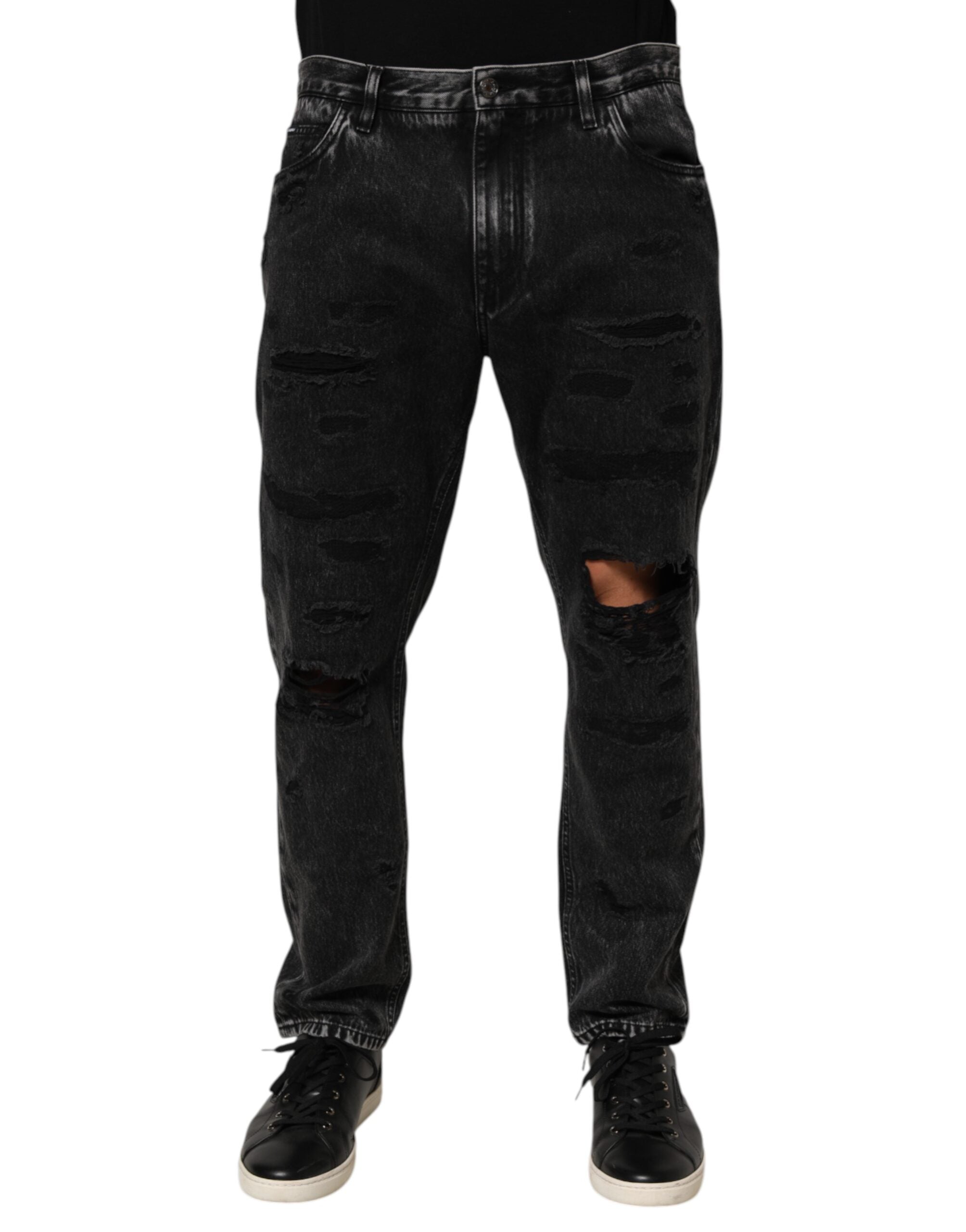Dolce & Gabbana Black Washed Ripped Loose Cotton Denim Men's Jeans