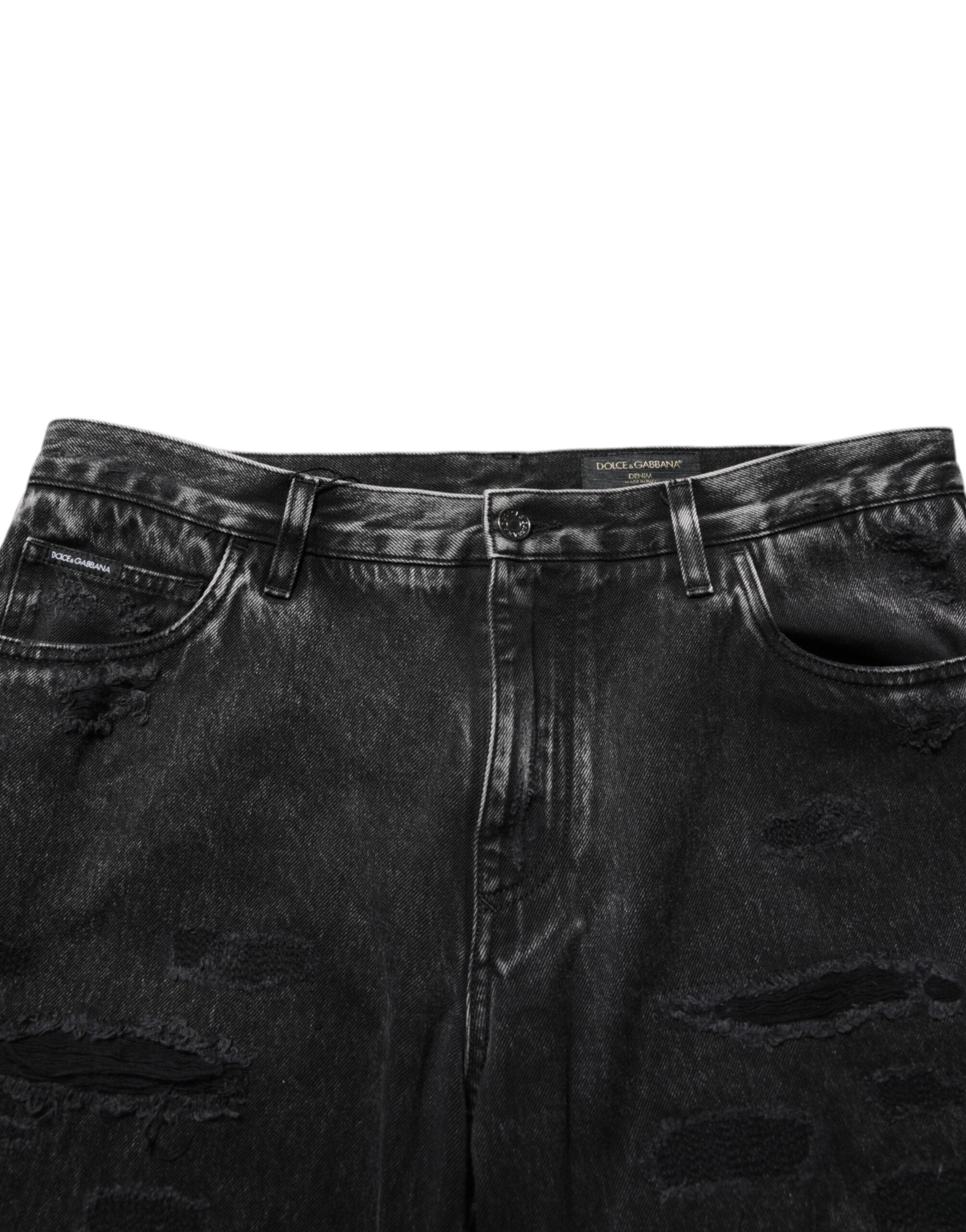 Dolce & Gabbana Black Washed Ripped Loose Cotton Denim Men's Jeans