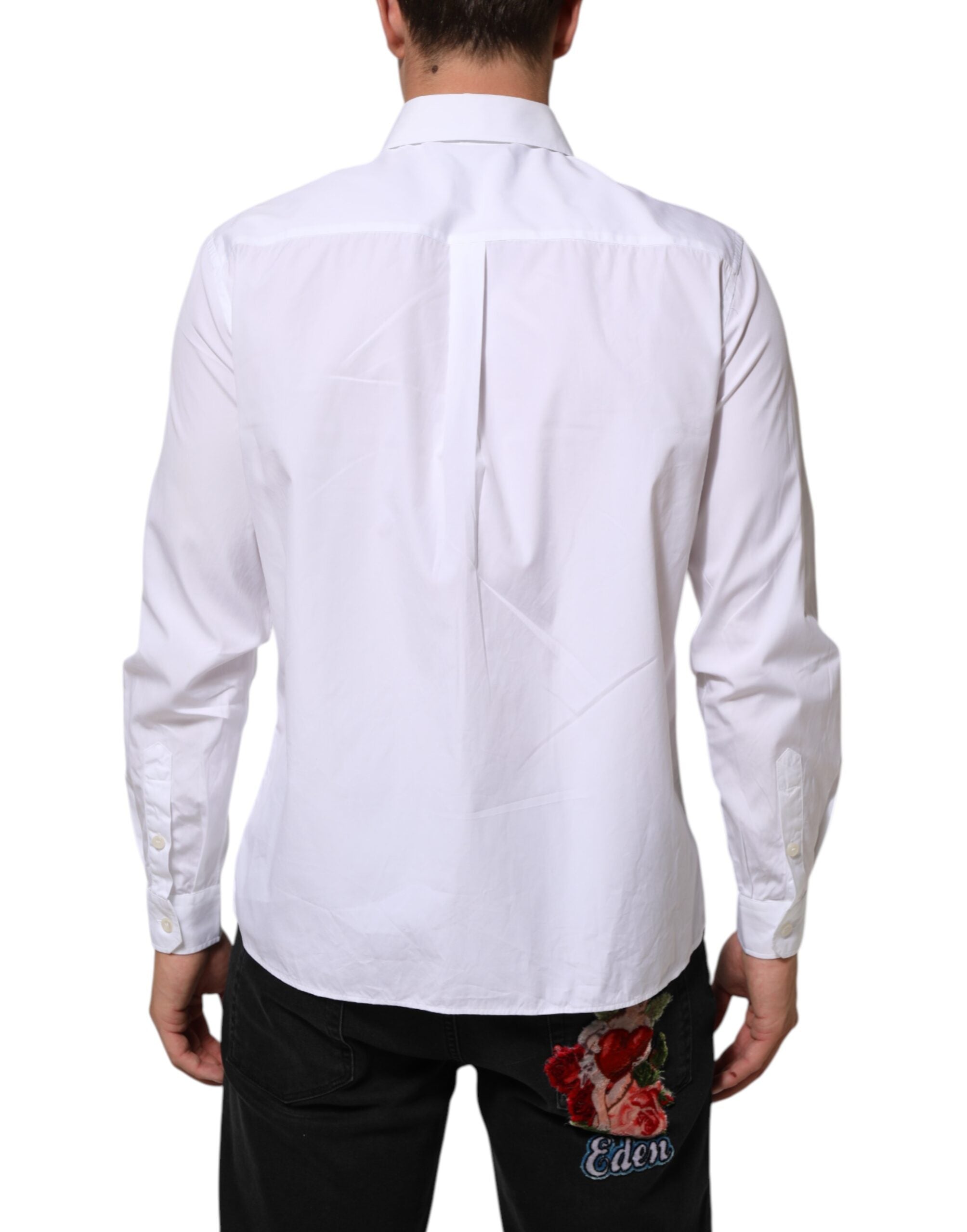 Dolce & Gabbana White Logo Plaque Collared Formal Dress  Men's Shirt (Pre-Owned)