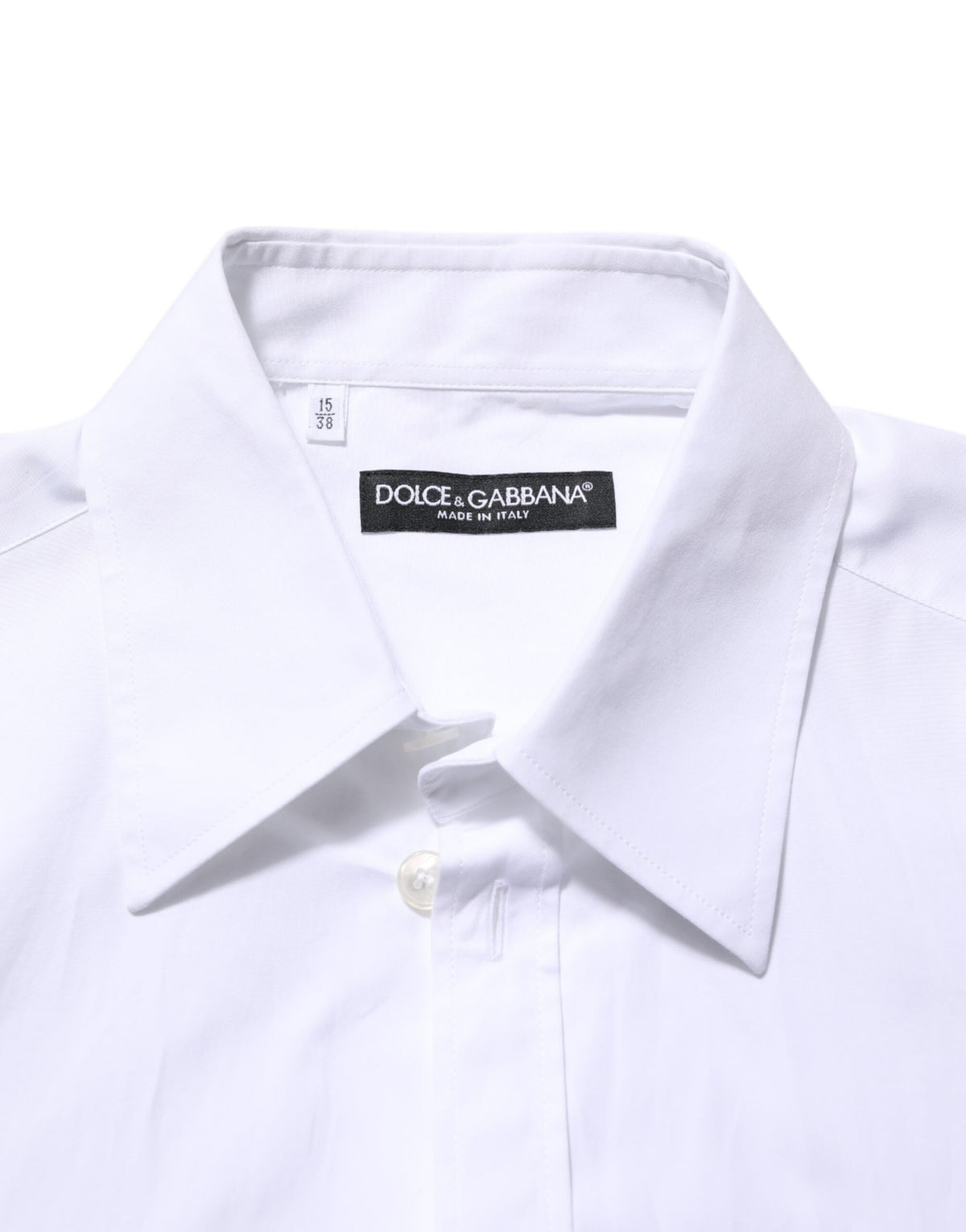 Dolce & Gabbana White Logo Plaque Collared Formal Dress  Men's Shirt (Pre-Owned)