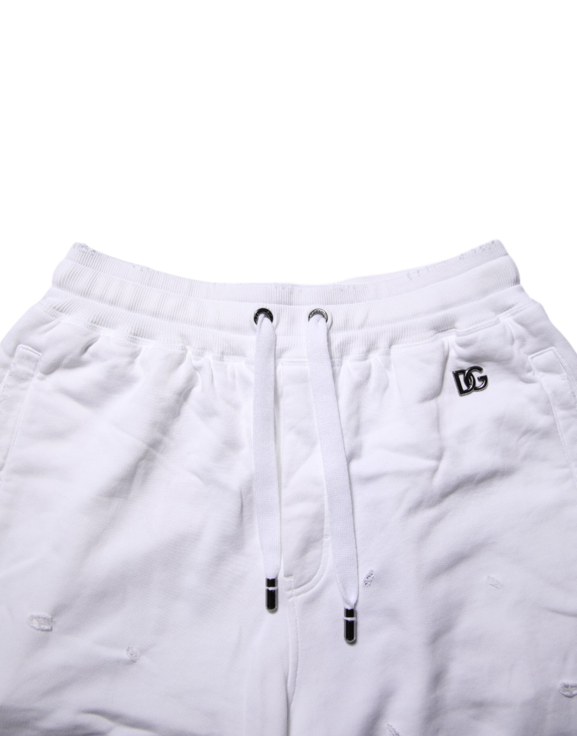 Dolce & Gabbana White Ripped Mid Waist Casual Bermuda Men's Short (Pre-Owned)