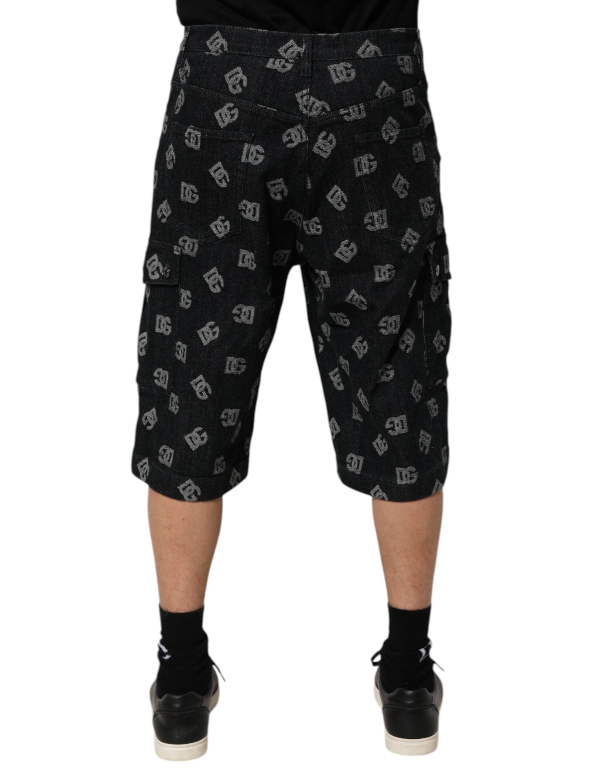 Dolce & Gabbana Black Monogram Denim Cargo Men Bermuda Men's Short