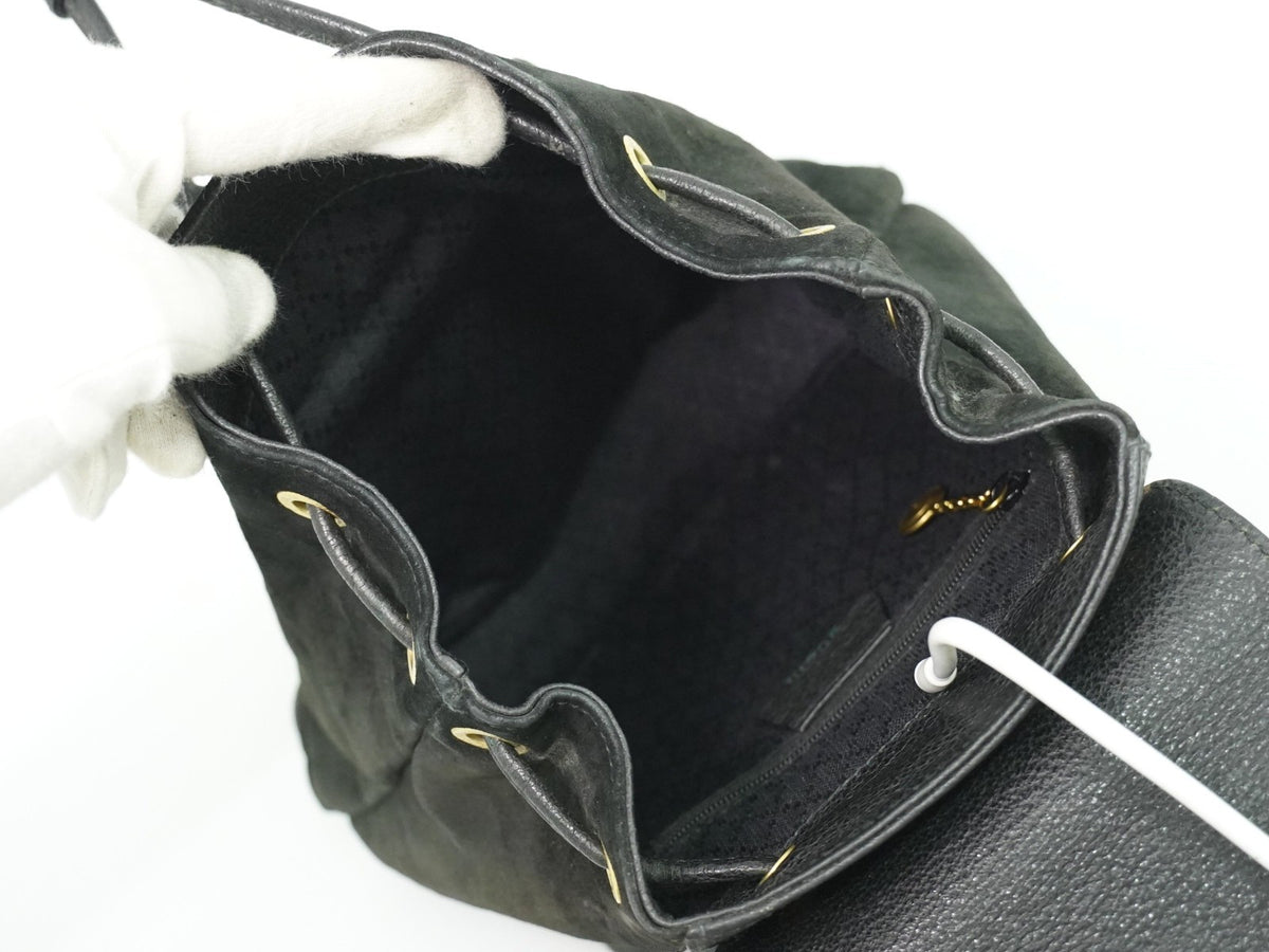 Gucci Vintage Bamboo Suede Black Suede Backpack Bag (Pre-Owned)