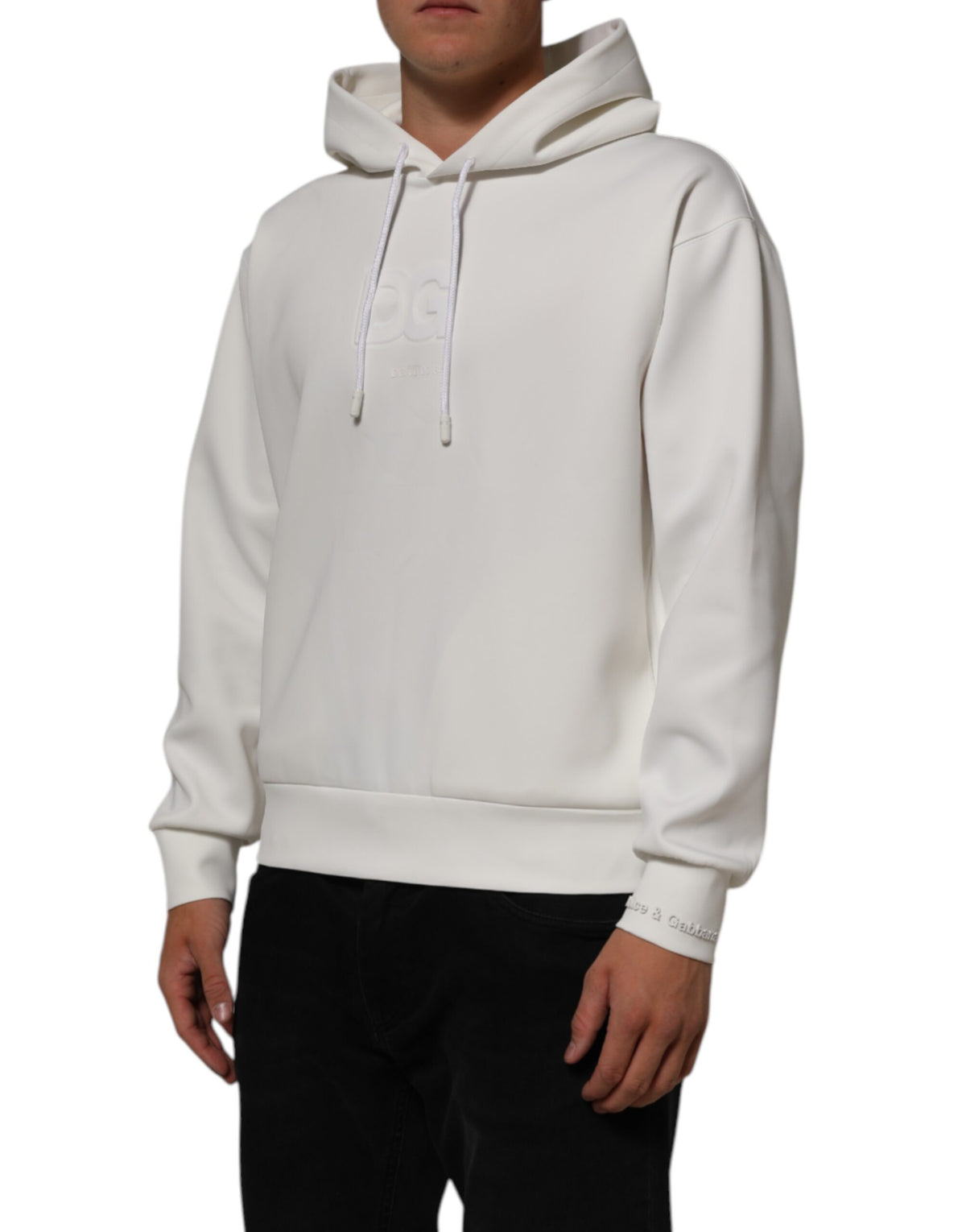 Dolce & Gabbana White Logo Hooded Men Sweatshirt  Men's Sweater (Pre-Owned)
