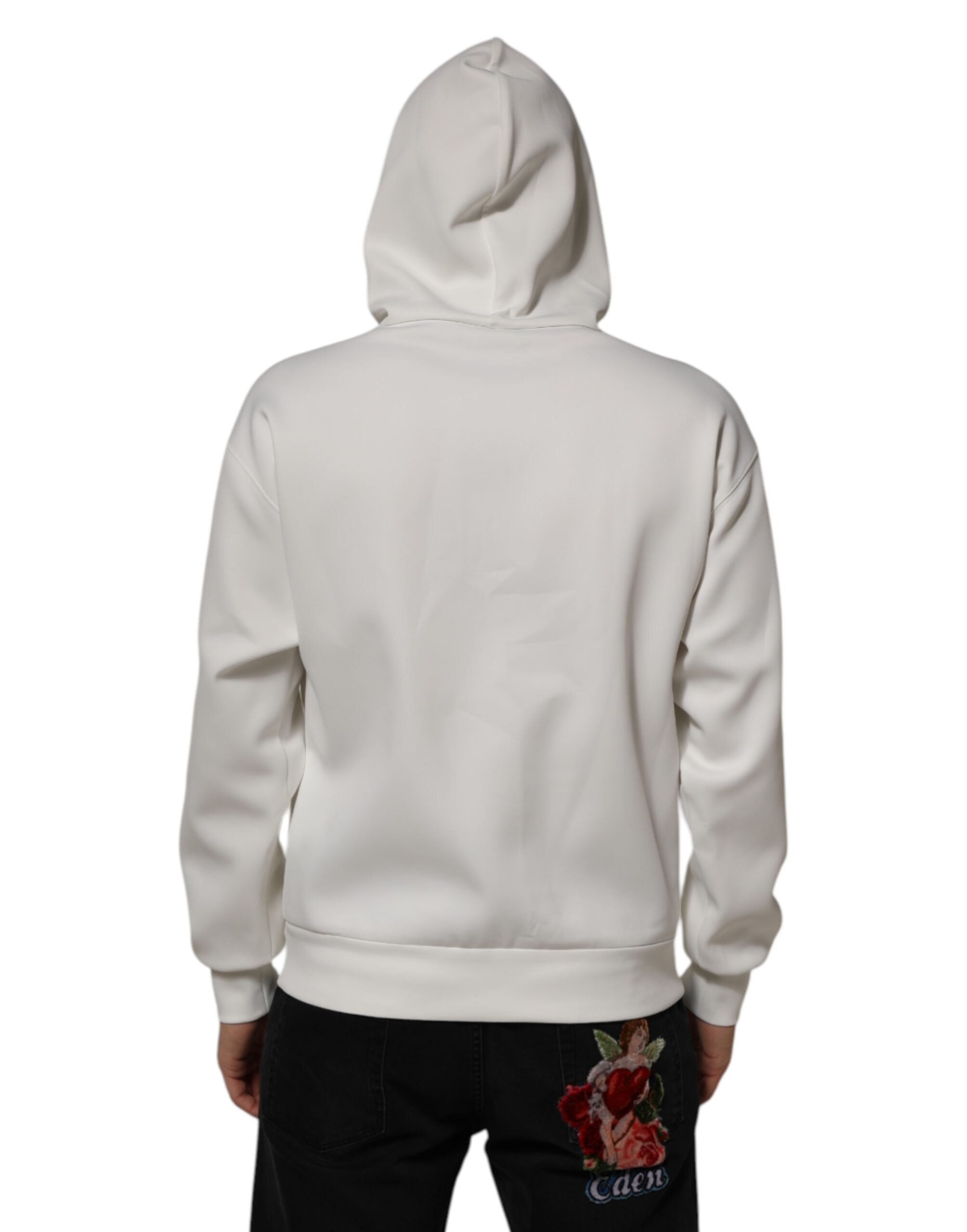 Dolce & Gabbana White Logo Hooded Men Sweatshirt  Men's Sweater (Pre-Owned)